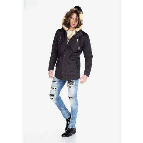 Cipo & Baxx Winterjacke mit Kapuze und Stickereien