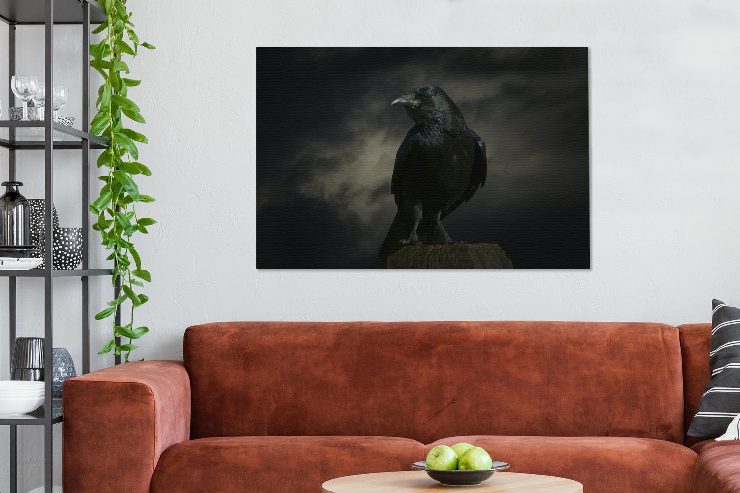 OneMillionCanvasses® Vogel Leinwandbild für Schwarz, Wandbild Krähe - cm XXL, großes, alle Gemälde, - - Dunkel 120x80 (1 Wohnbereiche, St),