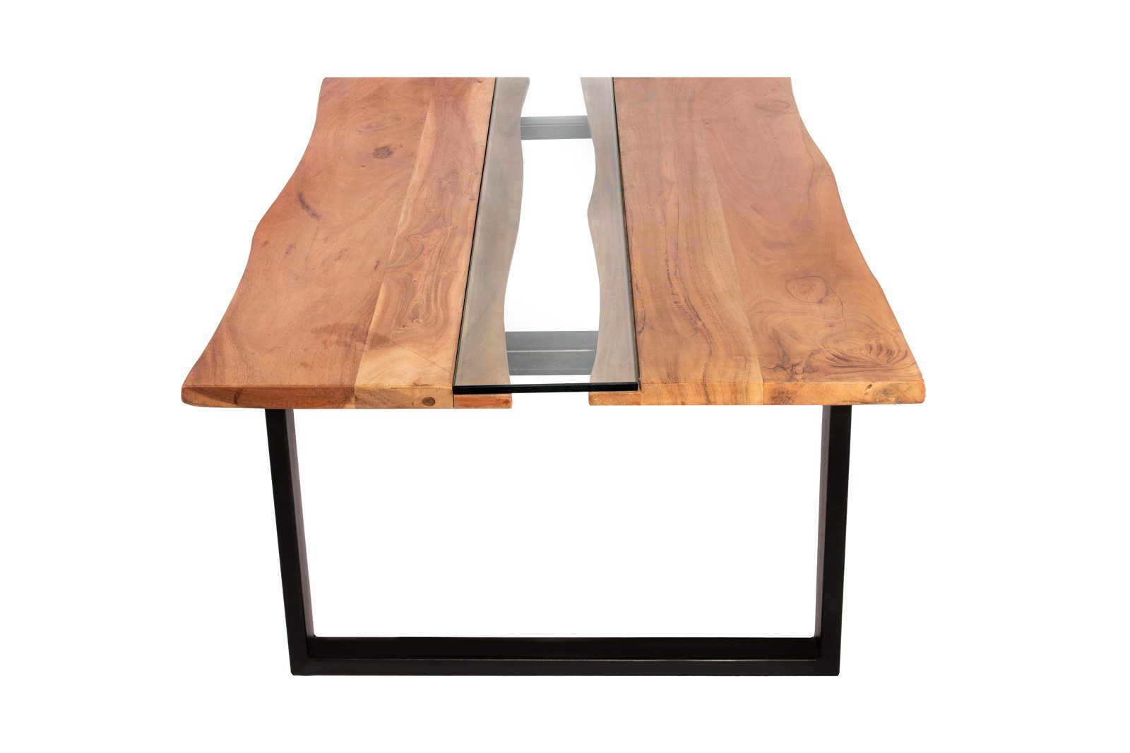 SAM® Couchtisch Carlos, natürliche Baumkante, massives Akazienholz, mit Glaseinsatz