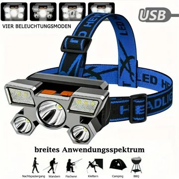 Bifurcation LED Stirnlampe Tragbare USB-Stirnlampe mit 5 LEDs für Reisen, Camping, Angeln, Jagd
