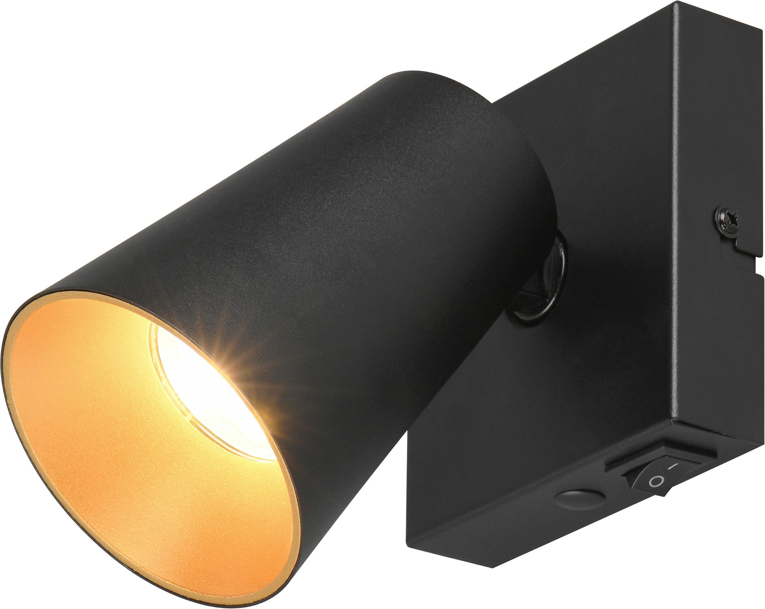 TRIO Leuchten Wandstrahler SHARP, Spot 1-flammig exkl 1x GU10 max 10W schwenkbar & drehbar, Ein-/Ausschalter, Leuchtmittel wechselbar, warmweiß - kaltweiß, Schirm innen gold, Kippschalter, Spot für Wandmontage + Deckenmontage