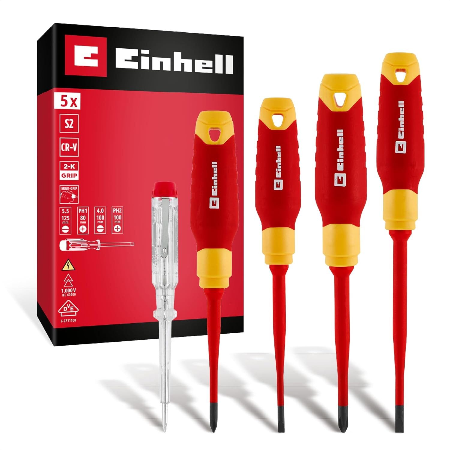 Einhell Werkzeugset, (5-tlg), Elektriker-Schraubendreher-Set 5-tlg. (Isolierte Werkzeuge, Spannungsp