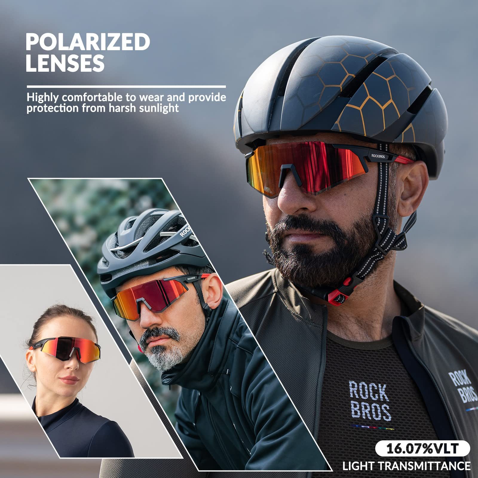 ROCKBROS Fahrradbrille Polarisierte Sportbrille, Sonnenbrille UV400-Schutz, winddicht, Leicht und robust
