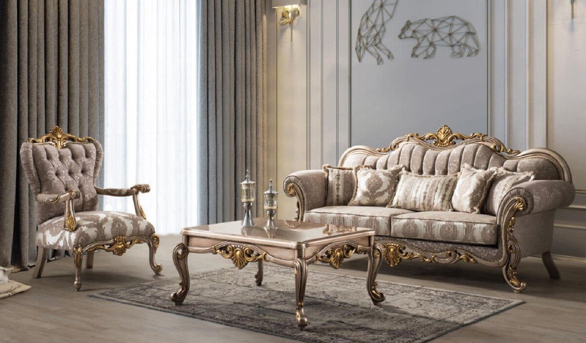 Casa Padrino Couchtisch Luxus 110 Handgefertigter Barock Möbel 52 Wohnzimmertisch 80 Couchtisch - x / Barockstil Silbergrau im - H. Barock cm Massivholz Gold x