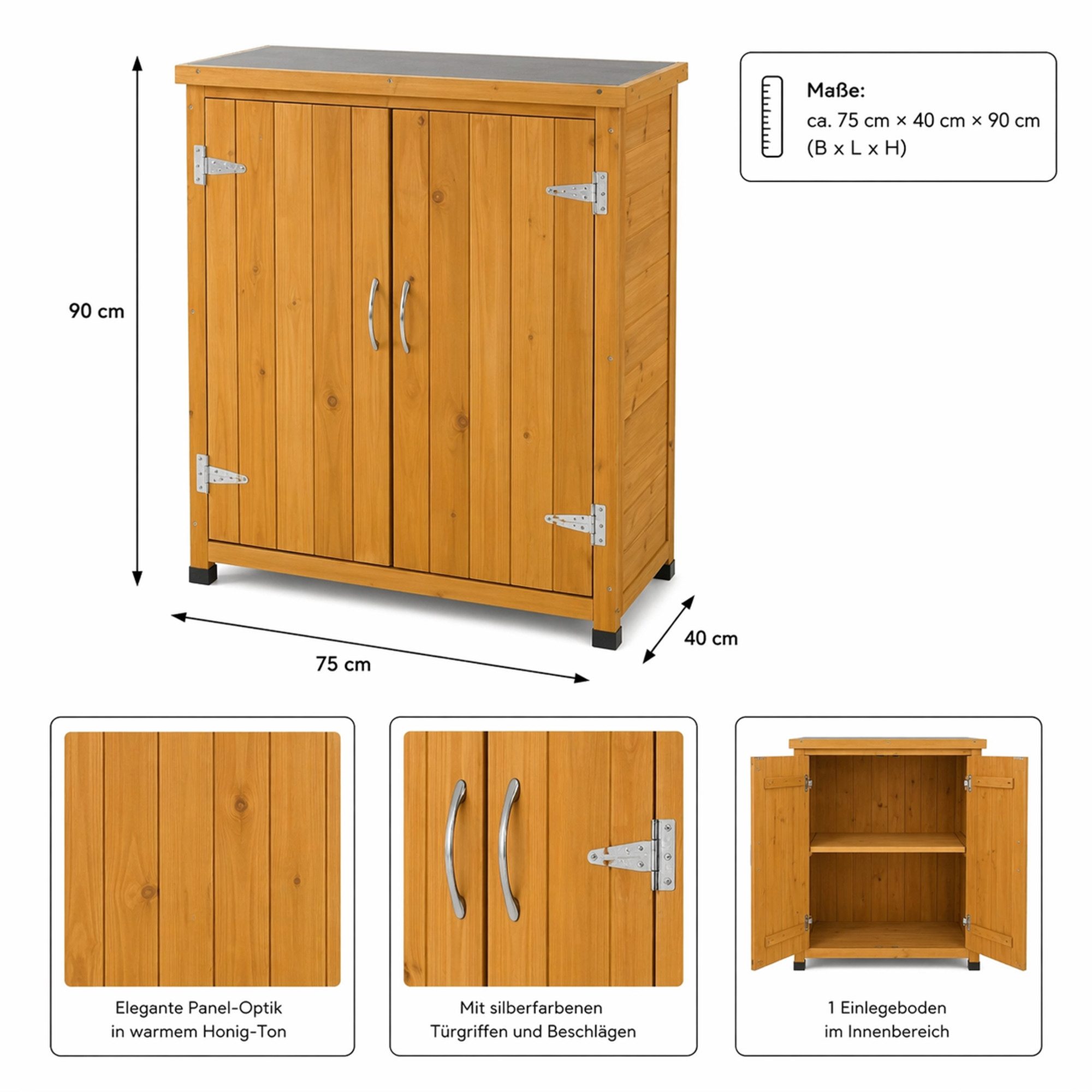 Mucola Garten-Geräteschrank Geräteschrank Gerätehaus Gartenschuppen Schrank Schuppen Gartenschrank, BxT: 75x40 cm, (Stück), Oberfläche mit robuster Platte