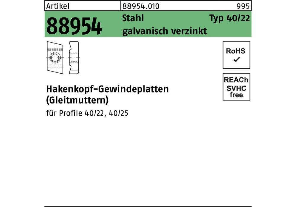 galvanisch 40/22 M Sechskantmutter verzinkt Hakenkopfgewindeplatte R Typ Stahl 5 88954