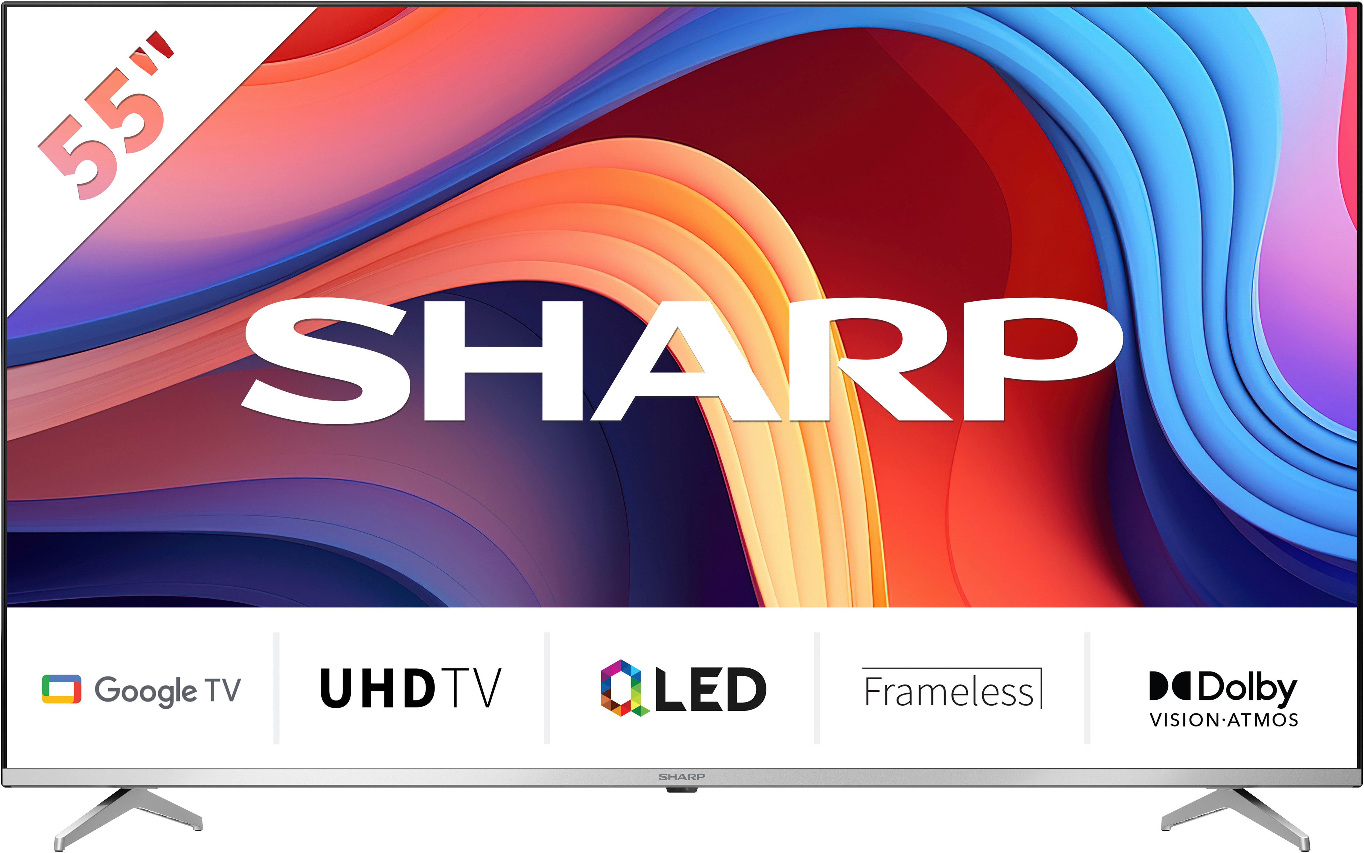 Sharp 4T-C55GPx QLED-Fernseher (139 cm/55 Zoll, 4K Ultra HD, Google TV, Smart-TV, Quantum Dot, QLED, Dolby Atmos, Dolby Vision, HDMI 2.1 mit eARC)