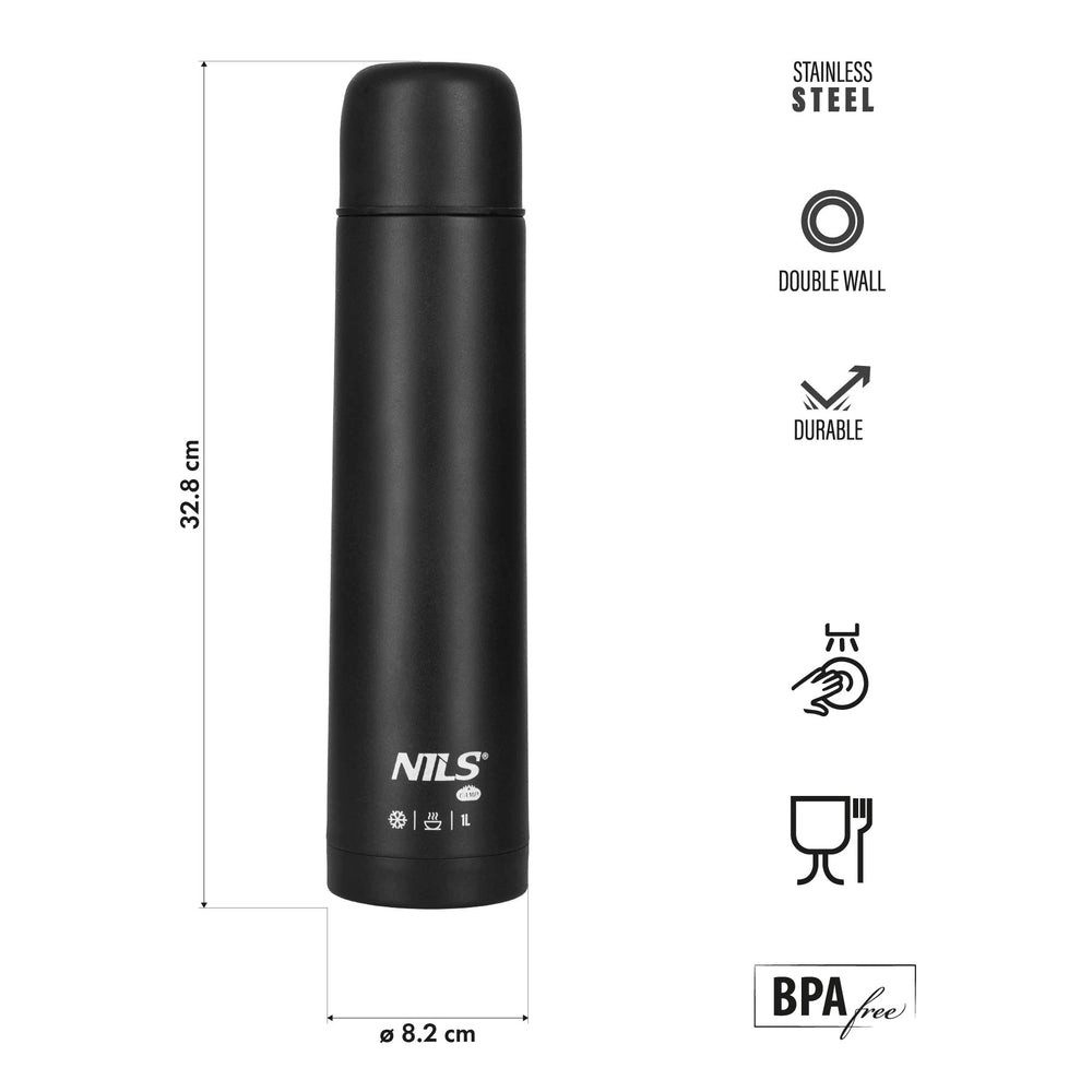 NILS CAMP Trinkflasche Thermoskanne Isolierkanne, doppelwandig, auslaufsicher, BPA-frei, 12h warm/24h kalt