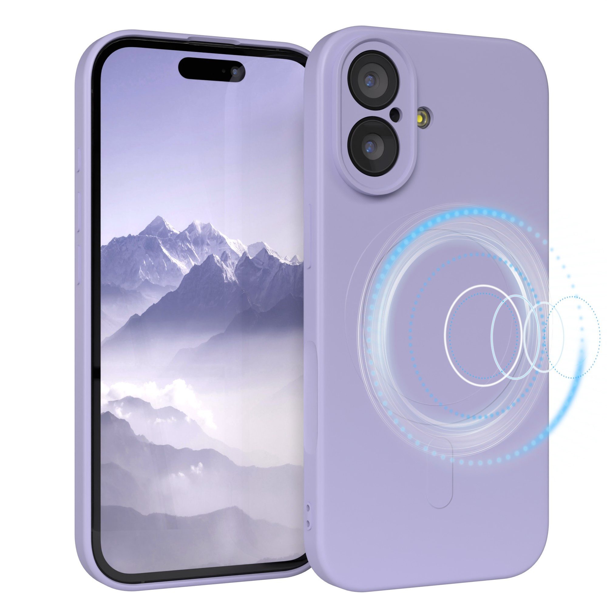 EAZY CASE Handyhülle für Apple iPhone 17 Hülle Silikon 6,3 Zoll, MagSafe Soft-Silikonhülle kabelloses Laden matte Oberfläche Blau Lila
