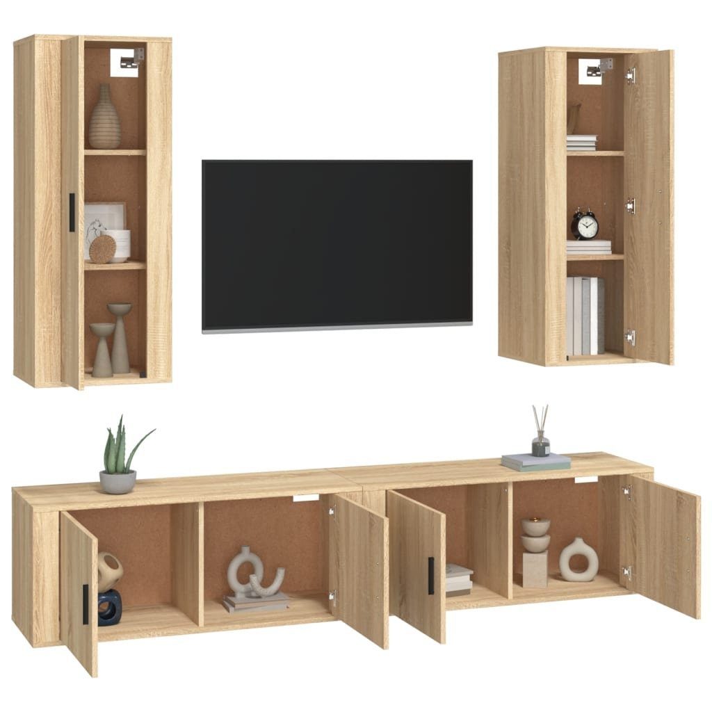 4-tlg. Holzwerkstoff TV-Schrank-Set TV-Schrank vidaXL Sonoma-Eiche (4-St) Sonoma Eiche