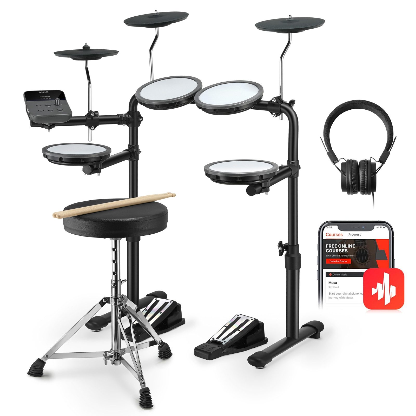 Digital Drums DED-70 E-Drum Set Kinder Elektronisches Schlagzeug mit Mesh-Pads