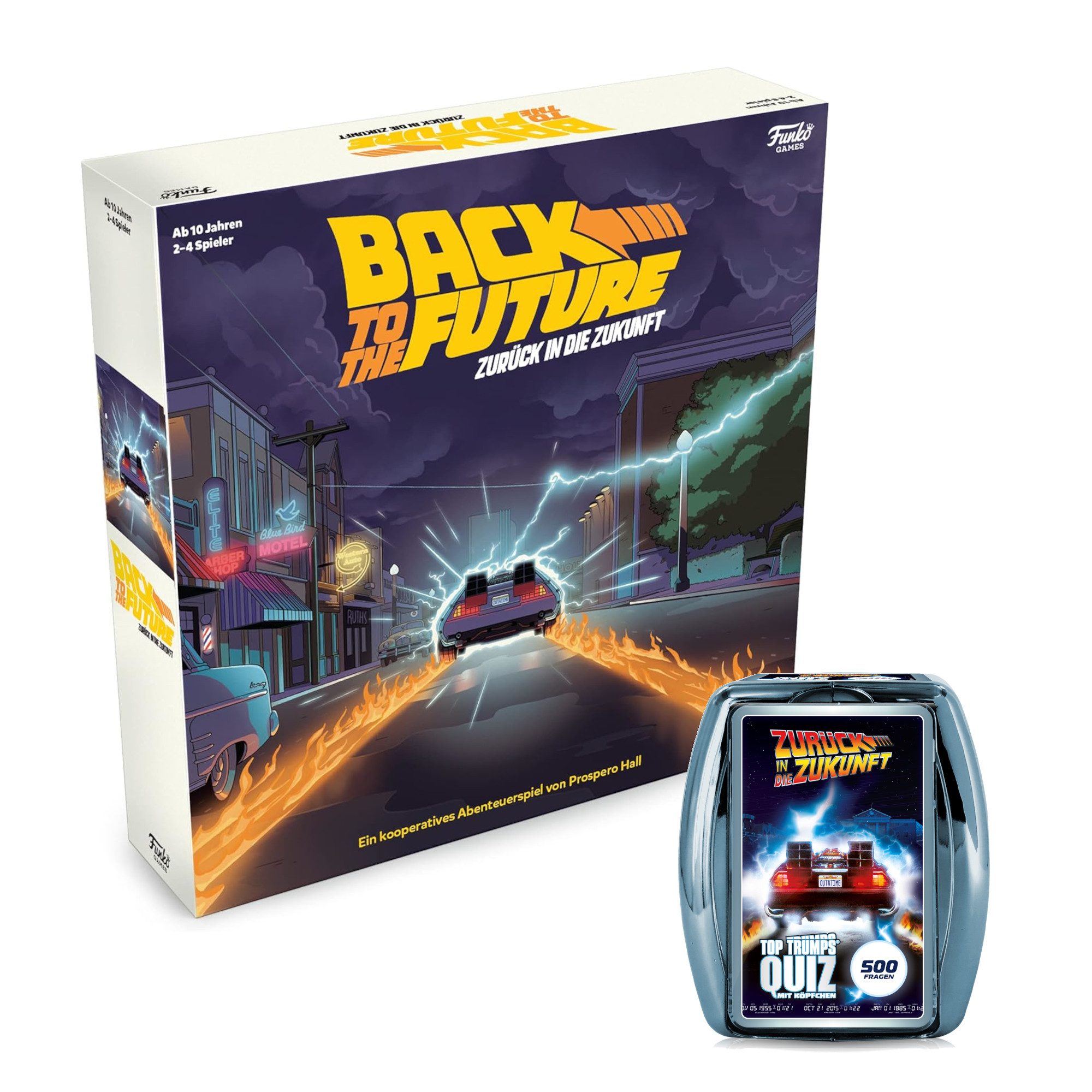 Gomazing Spiel Back to the Future (deutsch) + Quiz, Brettspiel, Enthält DeLorean-Zeitmaschine und 7 Miniaturen