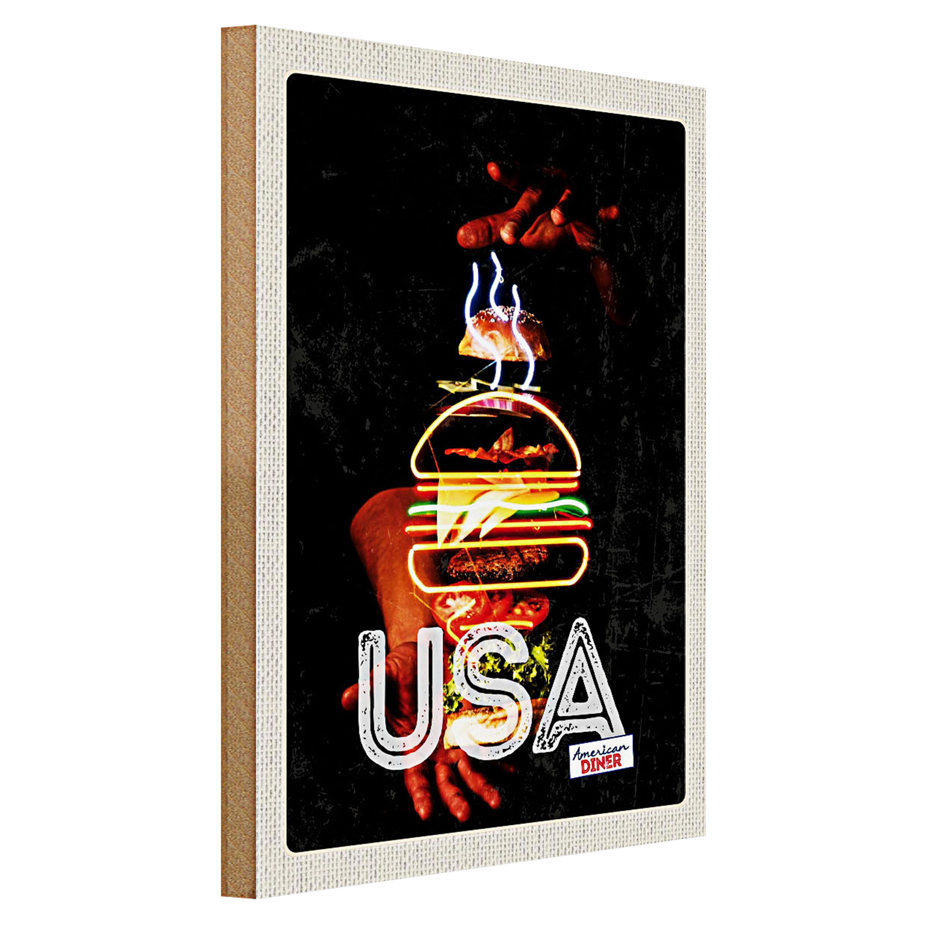 Roomando Holzbild Reise 30x40cm Amerika USA American Bürger Gerichte