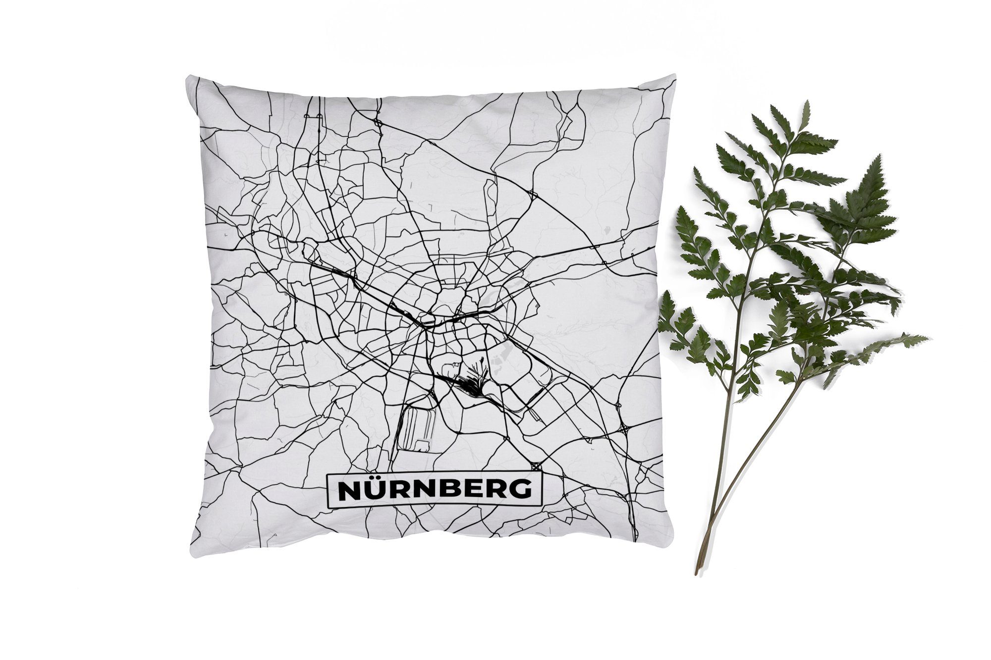 MuchoWow Dekokissen Karte - Stadtplan - Nürnberg, Zierkissen mit Füllung für Wohzimmer, Schlafzimmer, Deko, Sofakissen