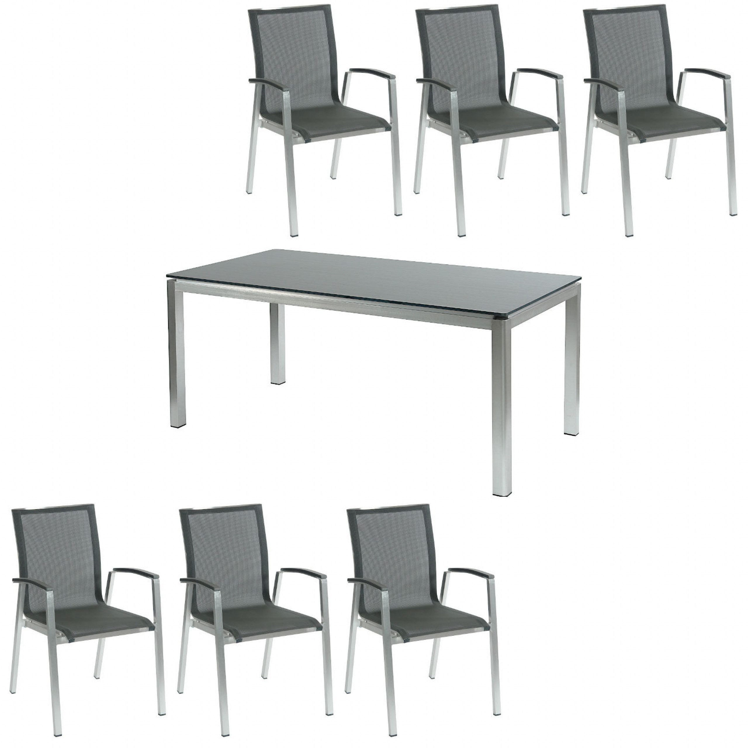 Inko Sitzgruppe Inko 7-teilige Sitzgruppe Ancona 180x90 cm Alu gebürstet/HPL