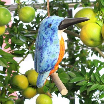 Tangoo Gartenfigur Tangoo Keramik-Eis-Vogel türkis auf Ast zum Hängen, (Stück)