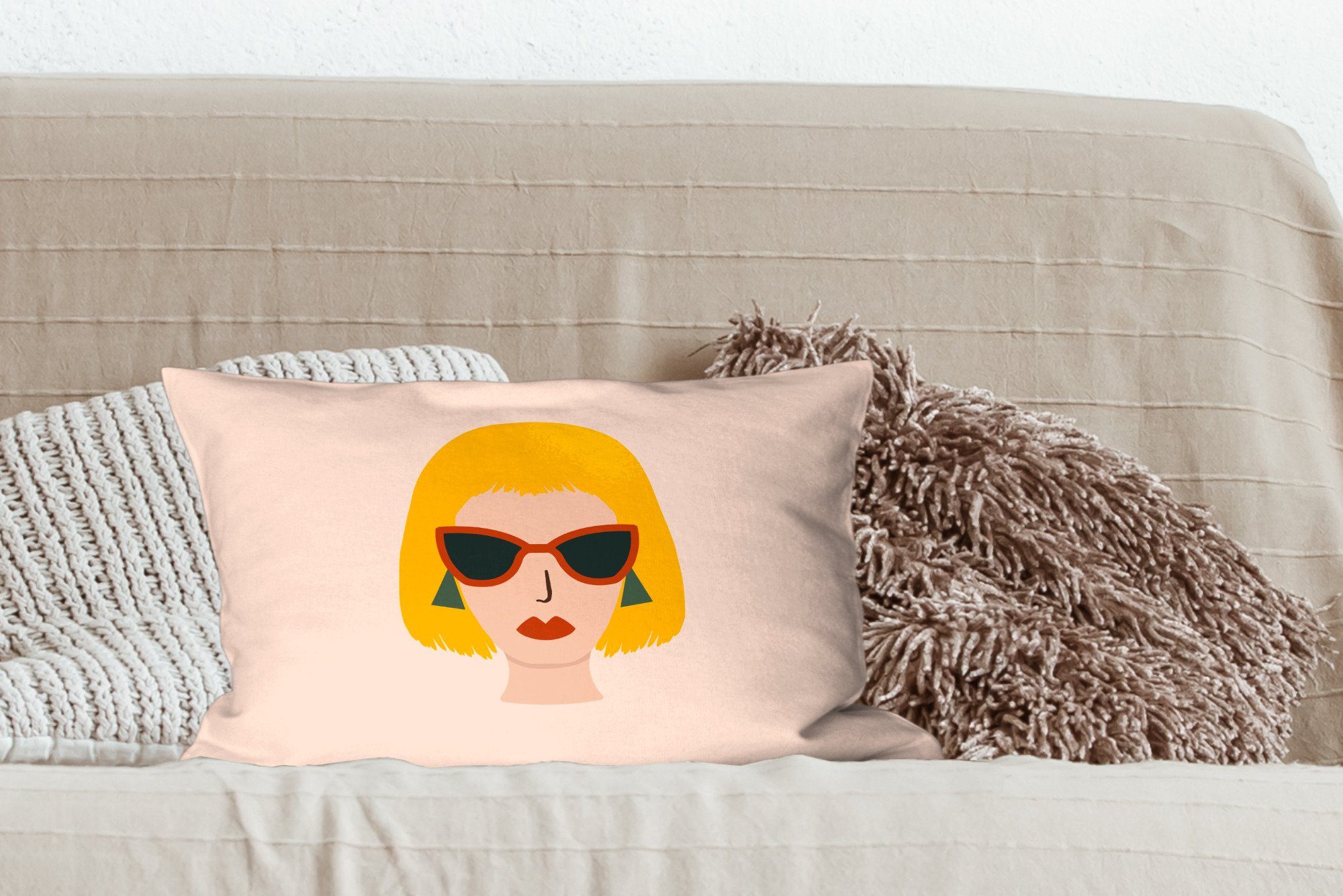 Sonnenbrille Wohzimmer Zierkissen, Dekokissen Füllung, mit - Dekokissen - Schlafzimmer Sommer, MuchoWow Frau Dekoration,