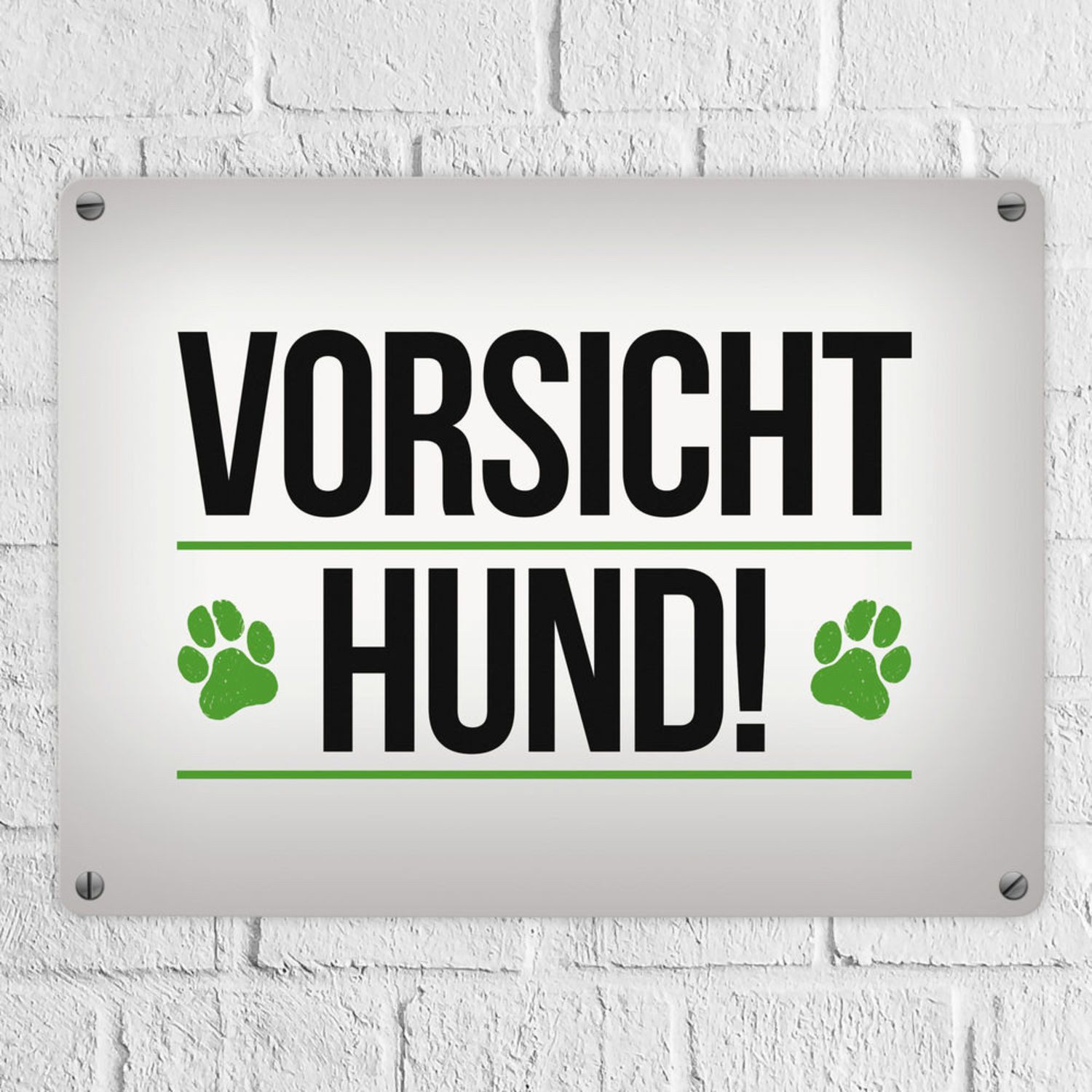 speecheese Metallschild Vorsicht Hund! Metallschild mit Pfoten Motiv in grü günstig online kaufen