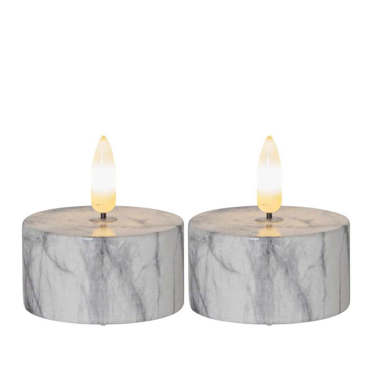 LED-Kerze LED Teelicht Marmoroptik Zement Timer H: 6cm 2er Set grau