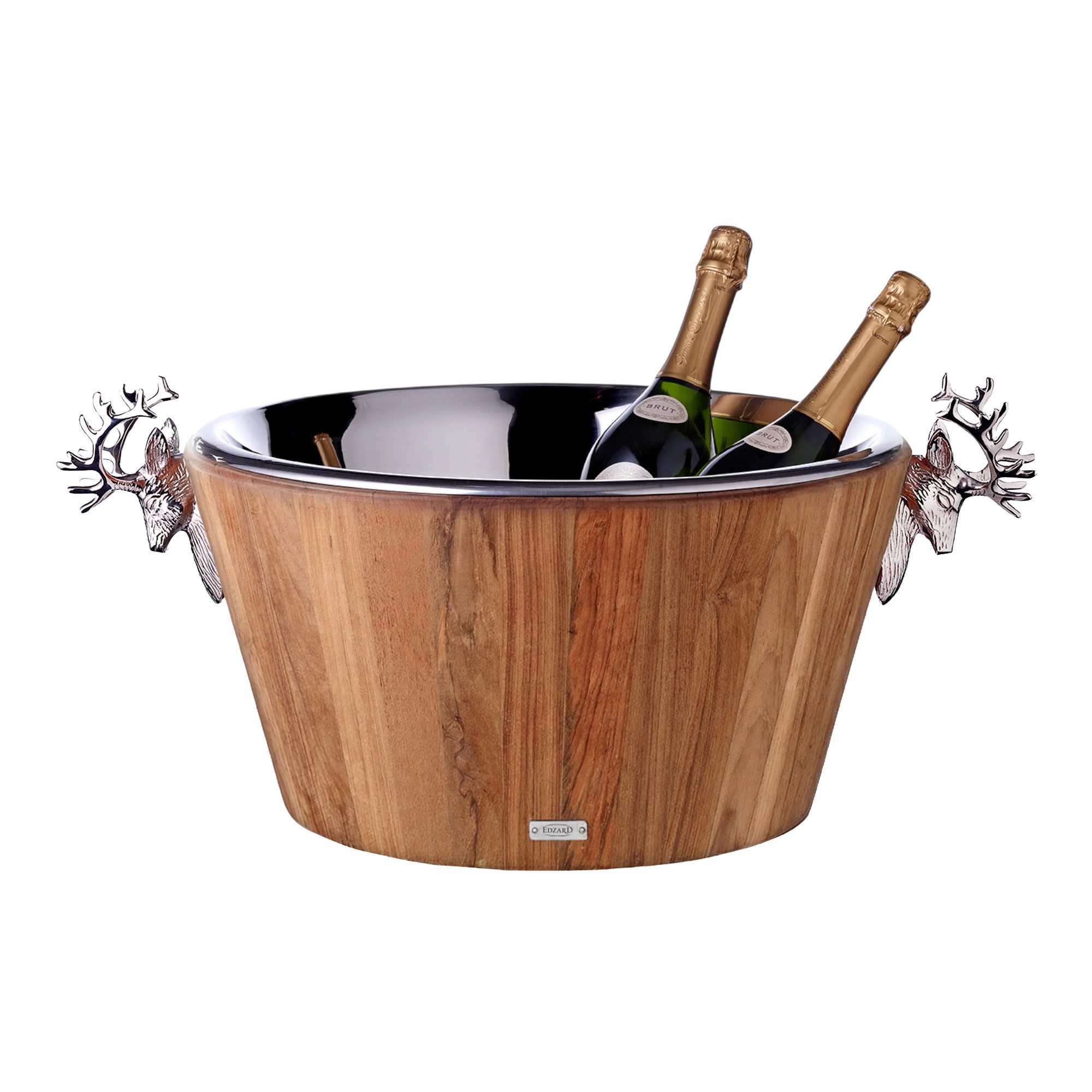 EDZARD Weinkühler Franklin, (Höhe 25 cm, Ø 47 cm), Teakholz mit Edelstahlwanne