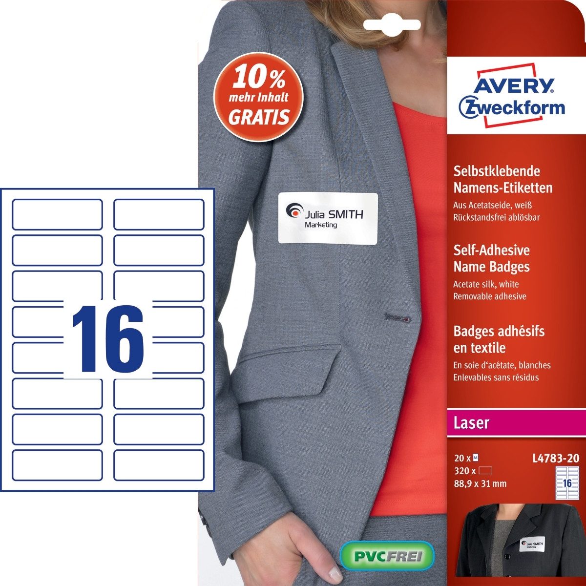 Avery Zweckform Etiketten Namens-Etiketten Acetatseide weiß 88,9x31mm VE=320 Etiketten