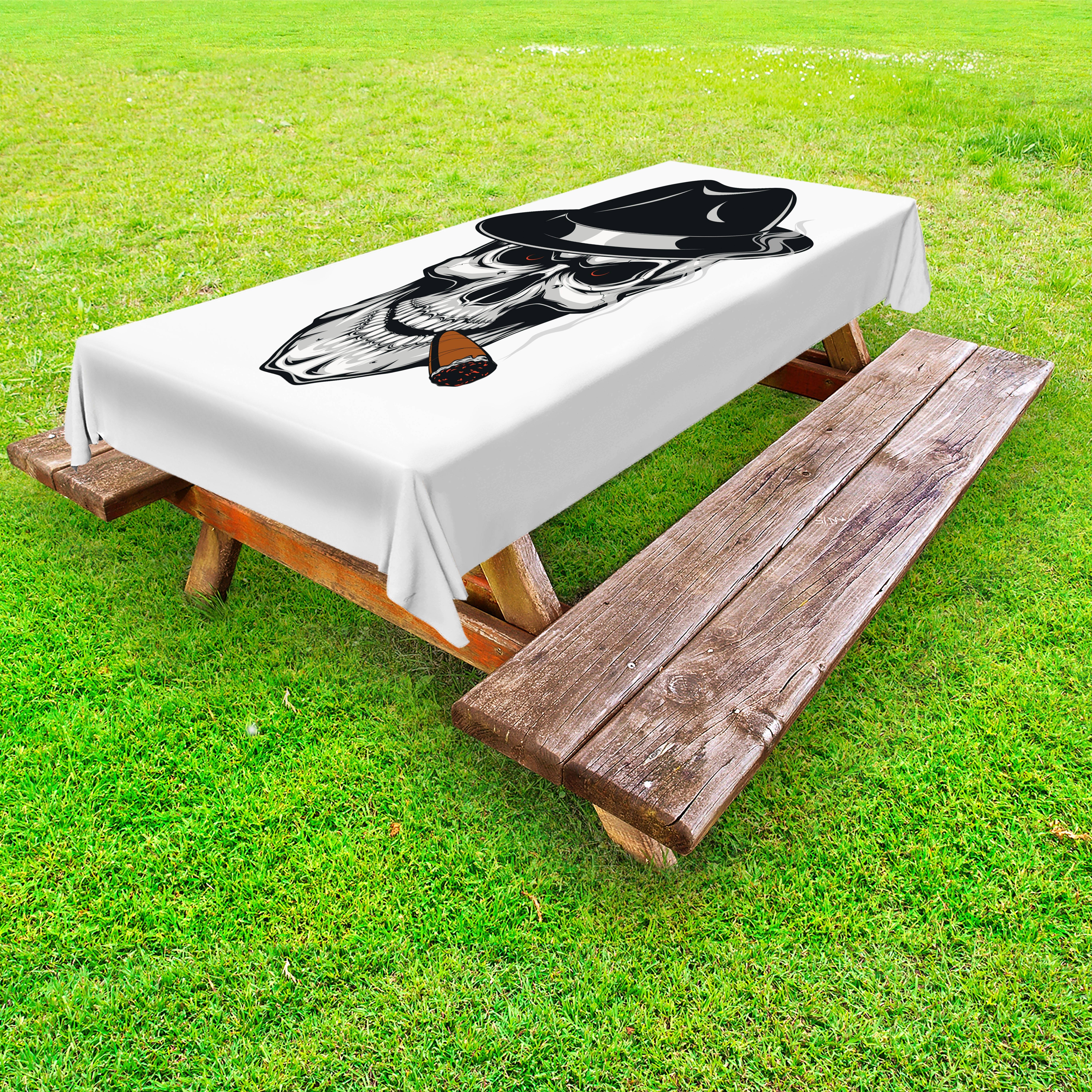 waschbare Picknick-Tischdecke, Hut Skeleton-tragender Abakuhaus dekorative Tischdecke Schädel-Rauchen