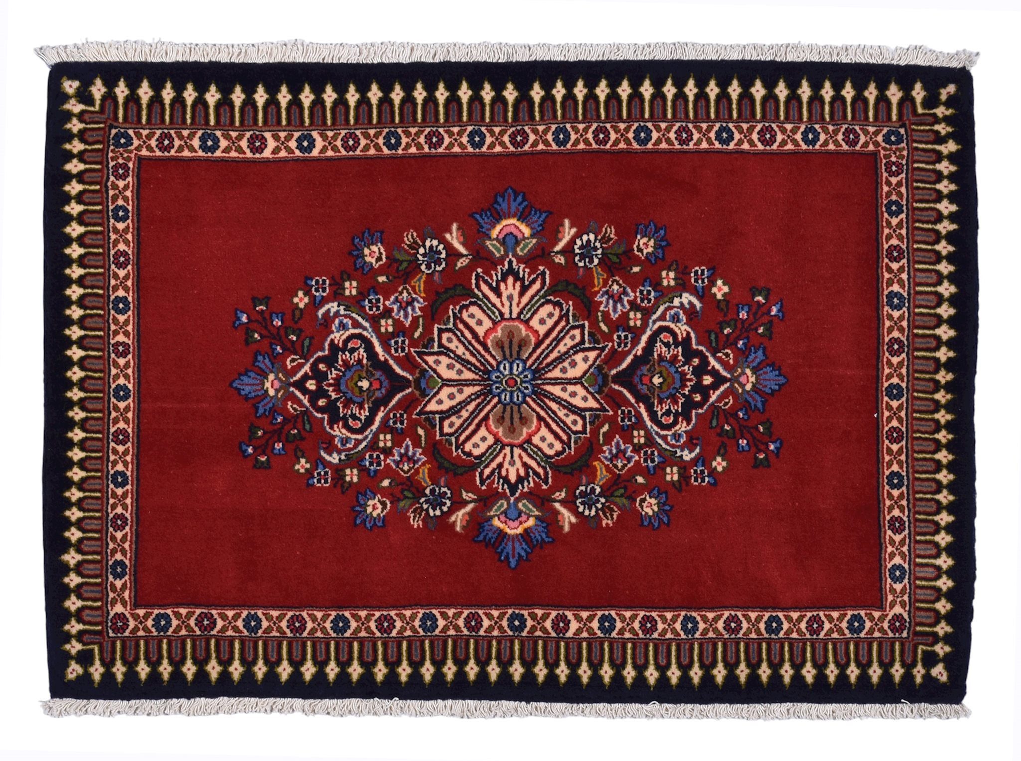CABBEL Orientteppich Perserteppich Kashan 100x70 cm handgeknüpft Rot Dunkelblau Brücke, rechteckig, Höhe: 10 mm, Handgeknüpft, Wollflor auf Baumwollkette, ca. 400.000 Knoten/m²