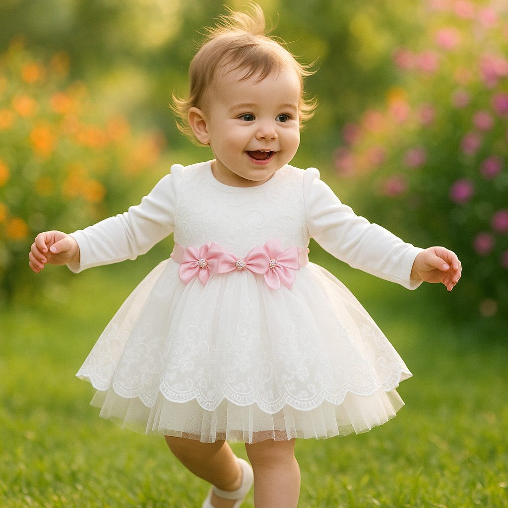 Lorey Medtec Taufkleid Prinzessin Kleid, Party Kleid, Spitze, 100% Baumwolle, Weiß/Rosa Spitze