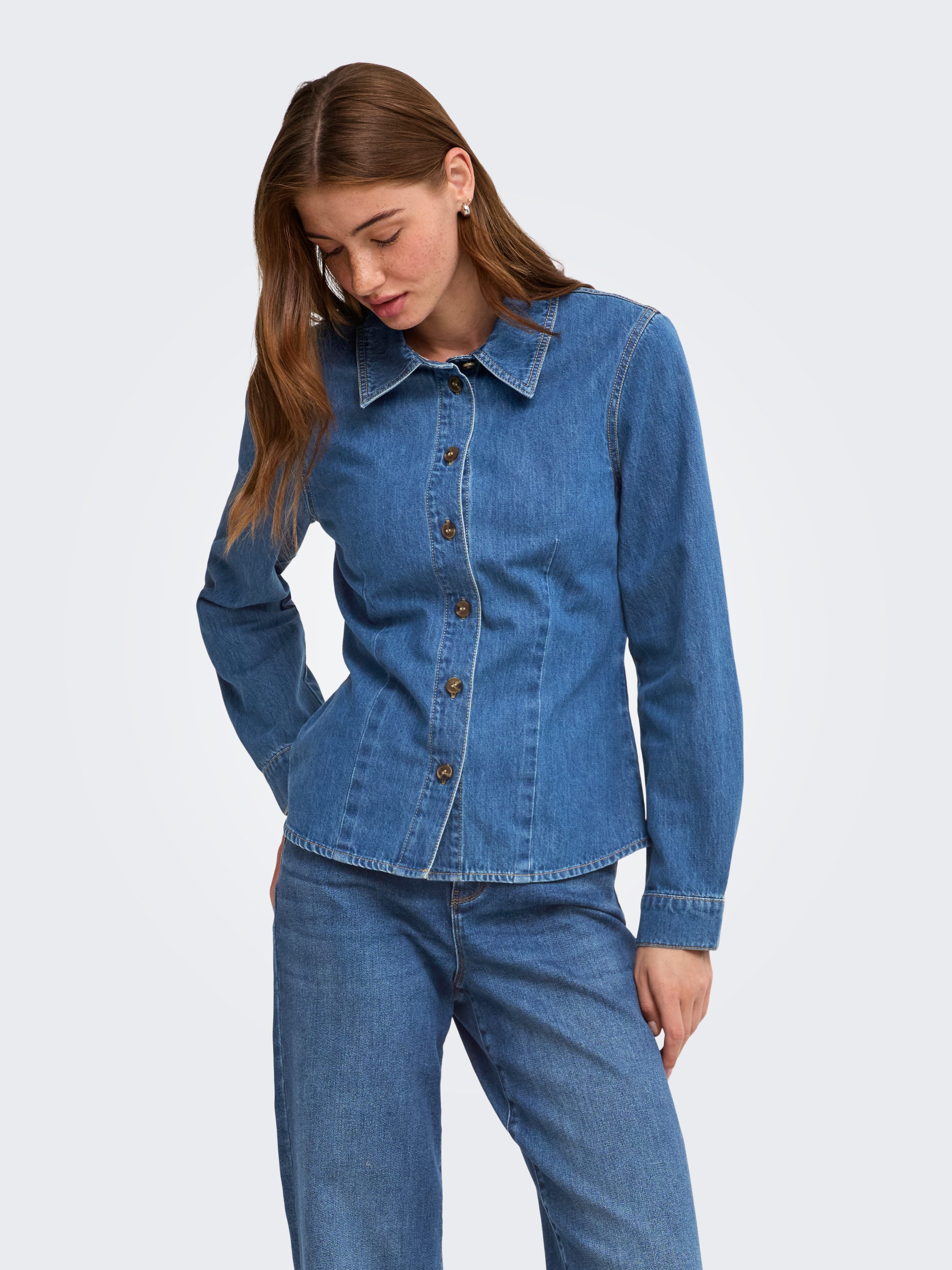 ONLY Jeansbluse ONLUNA FITTED SHIRT DNM Baumwolle, Denim