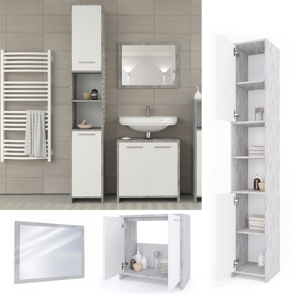 Vicco Badmöbel-Set Kiko, Beton/Weiß, 3 Teile, günstig online kaufen