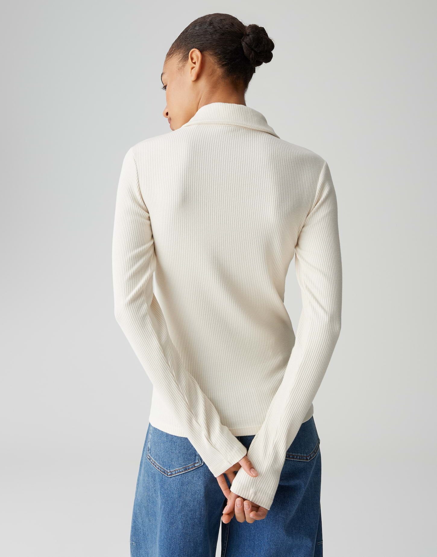 OPUS Langarm-Poloshirt SULONA Slim mit Rippenstruktur schmale Passform, weicher Griff