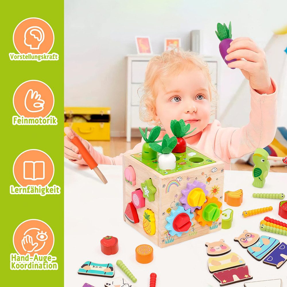 Zaewry Motorikwürfel 49-teiliges Montessori-Holzspielzeug für Kinder,Aktivitätszentrum, (39-tlg), Holzspielzeug zur Förderung der Motorik für Kinder von 36 Monaten