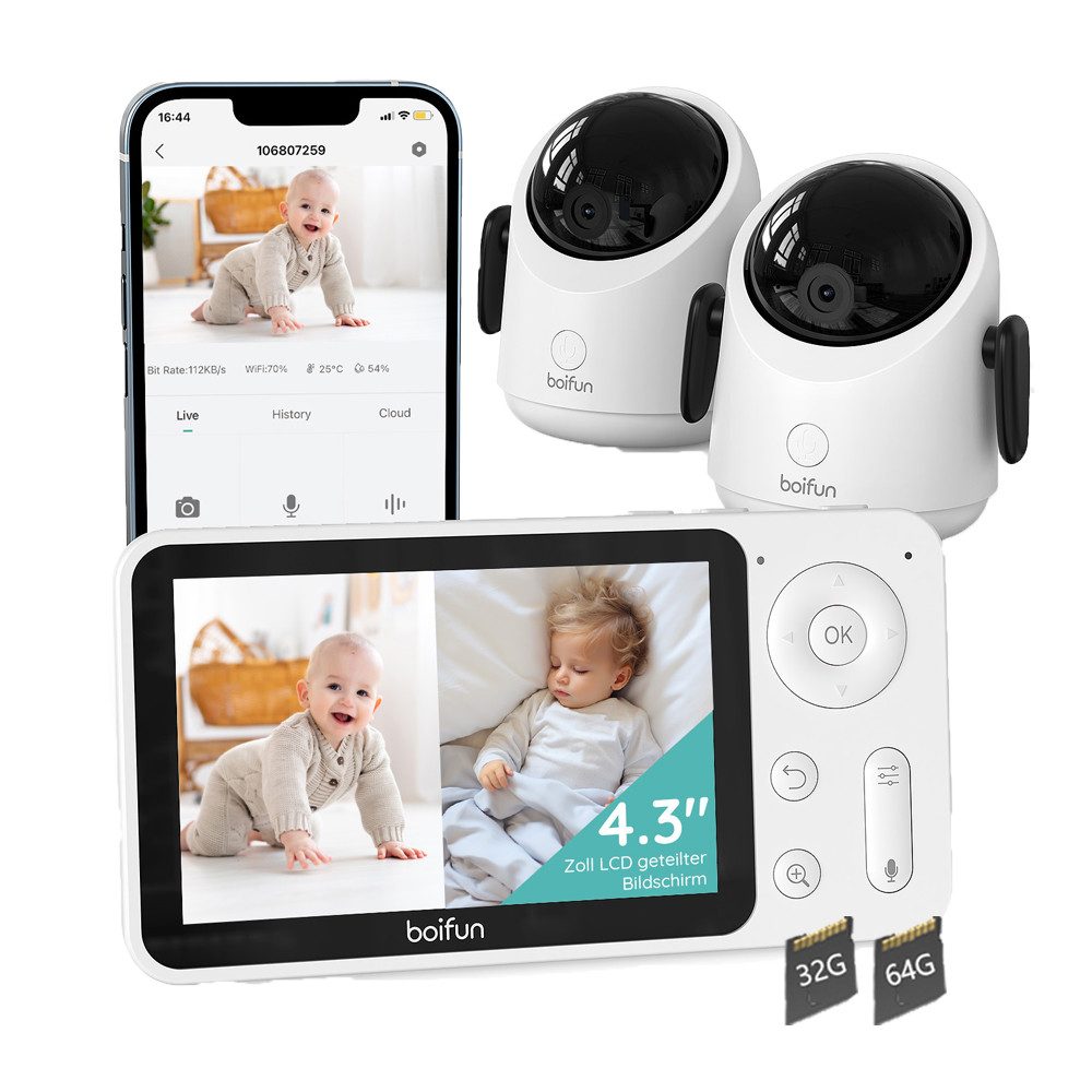Babyphone WLAN Babyphone mit Kamera 4,3 Zoll Video Babyfon mit App mit TF Karte