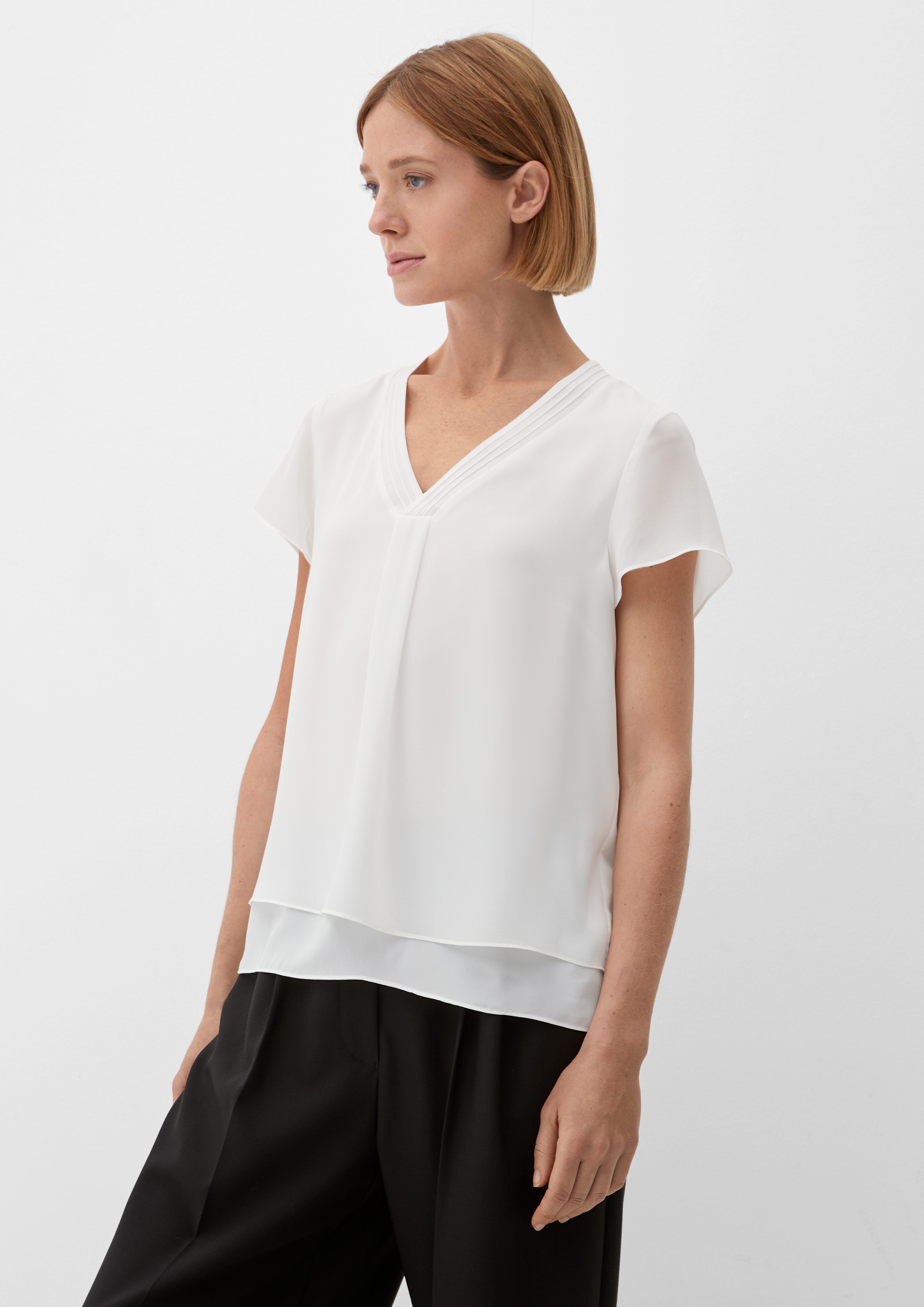 s.Oliver BLACK LABEL Kurzarmbluse Layering-Bluse aus Chiffon Layering