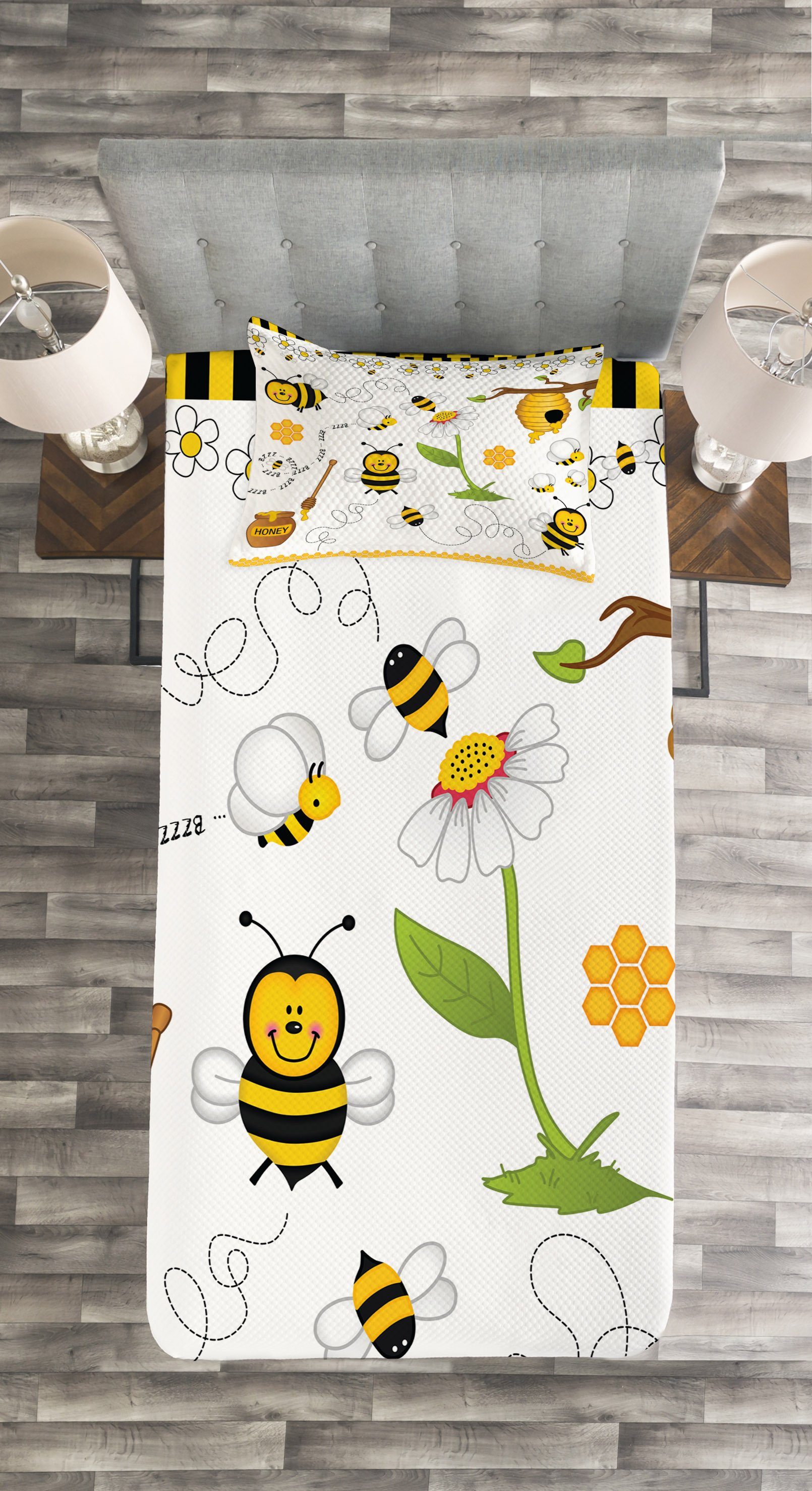mit Biene Waschbar, Gänseblümchen Abakuhaus, Kissenbezügen Set Bienen Tagesdecke Kamille