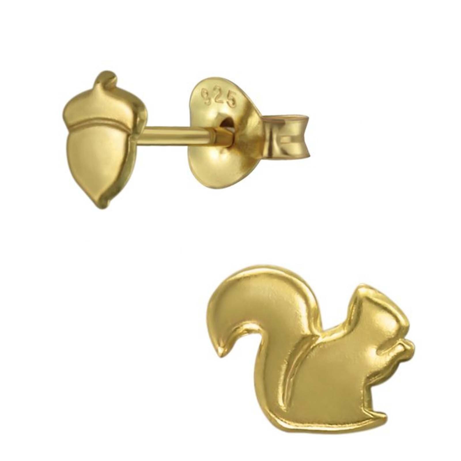 schmuck23 Paar Ohrstecker Kinder Kinderschmuck Mädchen 925 Eichhörnchen Geschenk Silber, Ohrringe Nuss echte Gold Silberohrringe