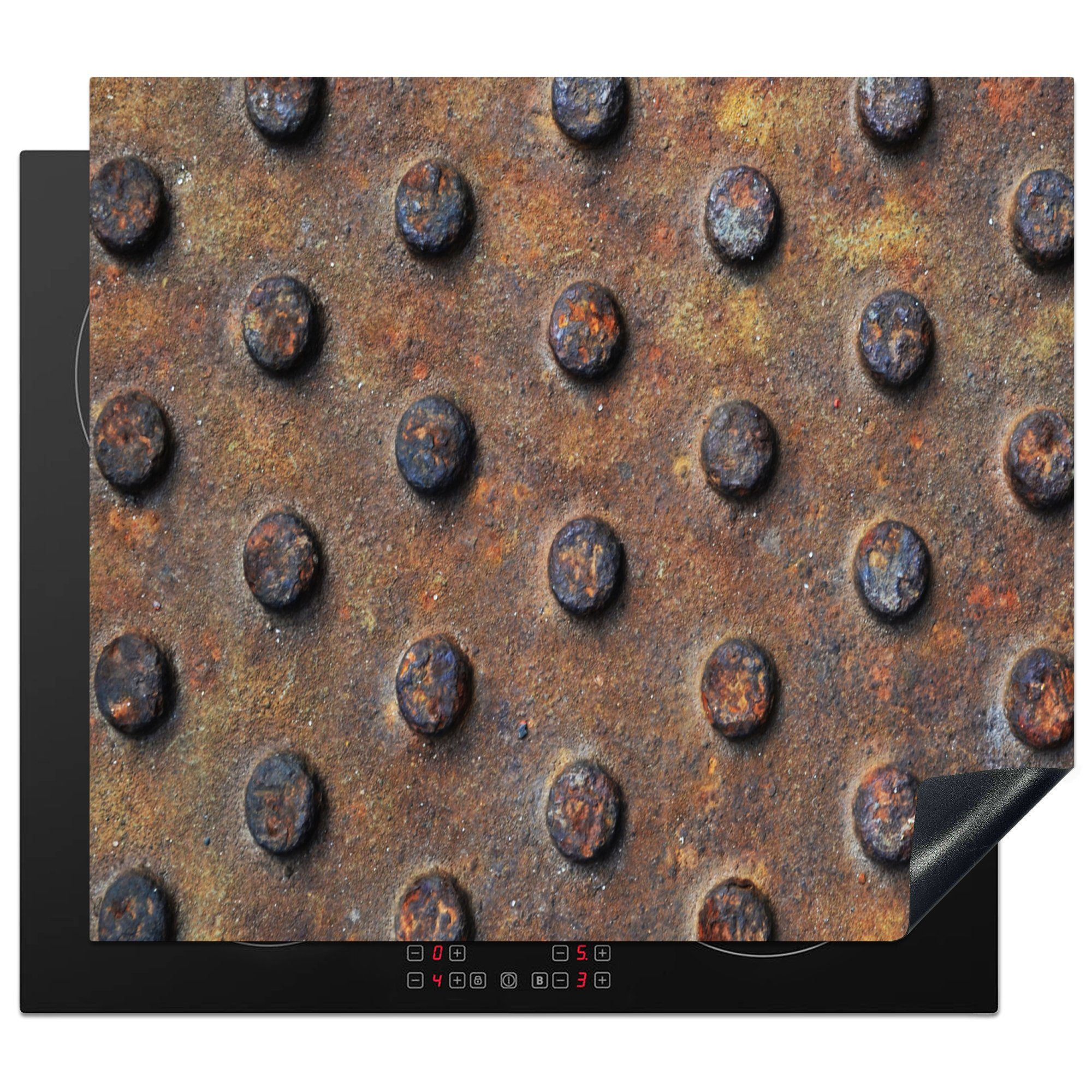 MuchoWow Herdblende-/Abdeckplatte Diamantplatte - Vintage - Rost - Industriell, Vinyl, (1 tlg), 57x51 cm, Induktionsschutz, Induktionskochfeld, Ceranfeldabdeckung