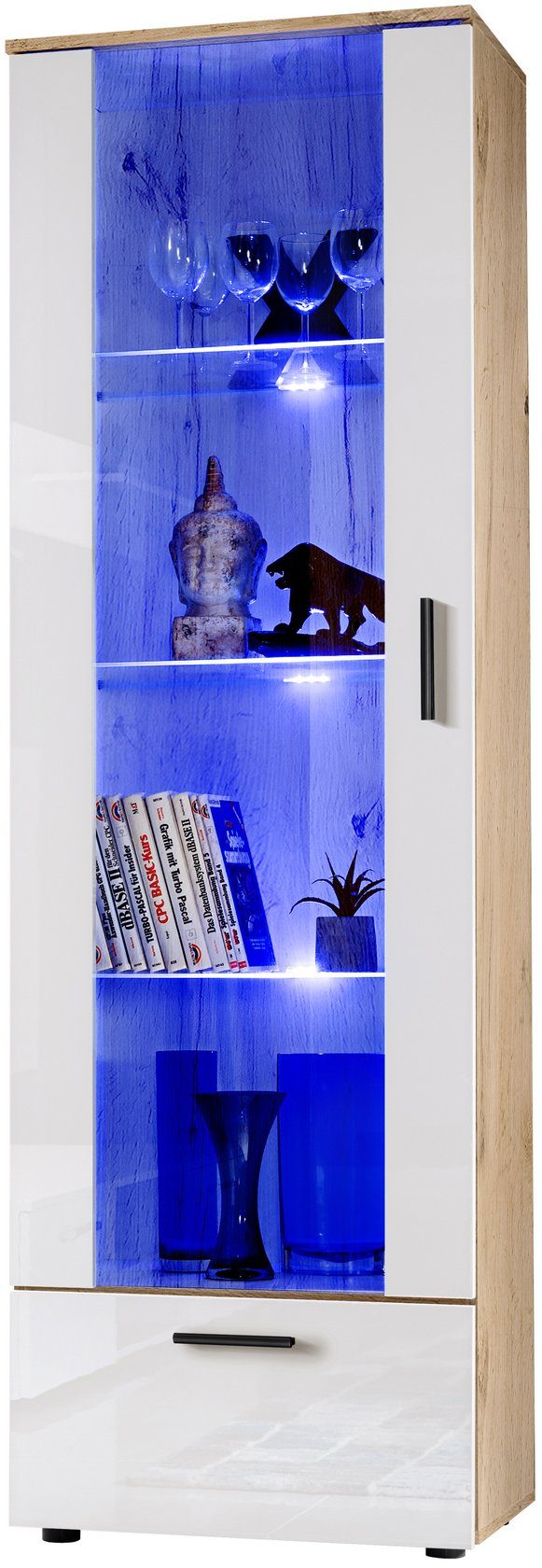 99rooms Vitrine Teka III (Standvitrine, Glasvitrine, Wohnmöbel) wahlweise mit LED-Beleuchtung, mit Glaseinsatz, viel Stauraum, Modern Design, variabel stellbar, aus Holzwerkstoff