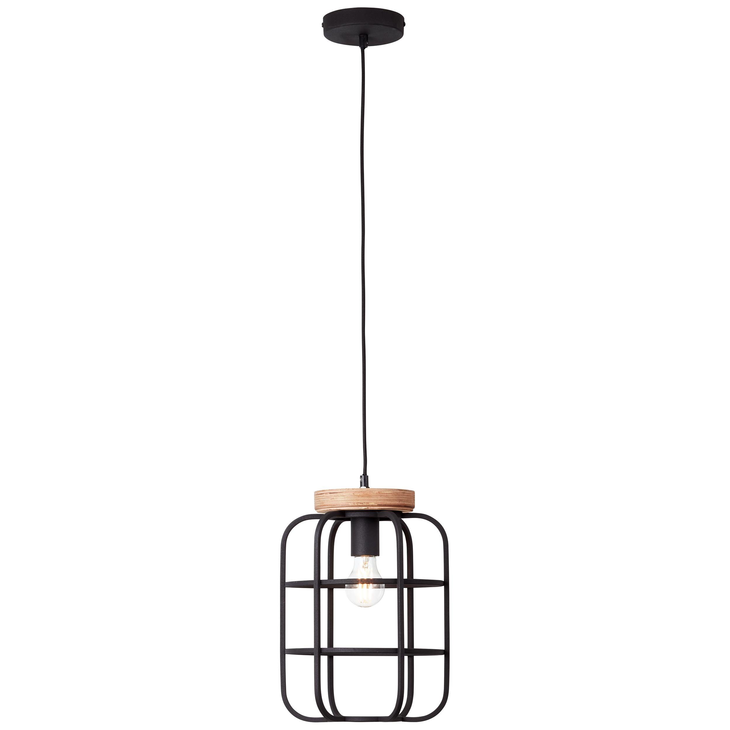 Brilliant Pendelleuchte Gwen, ohne Leuchtmittel, 147 cm Höhe, Ø 25 cm, E27, Metall/Holz, antik holz/schwarz korund
