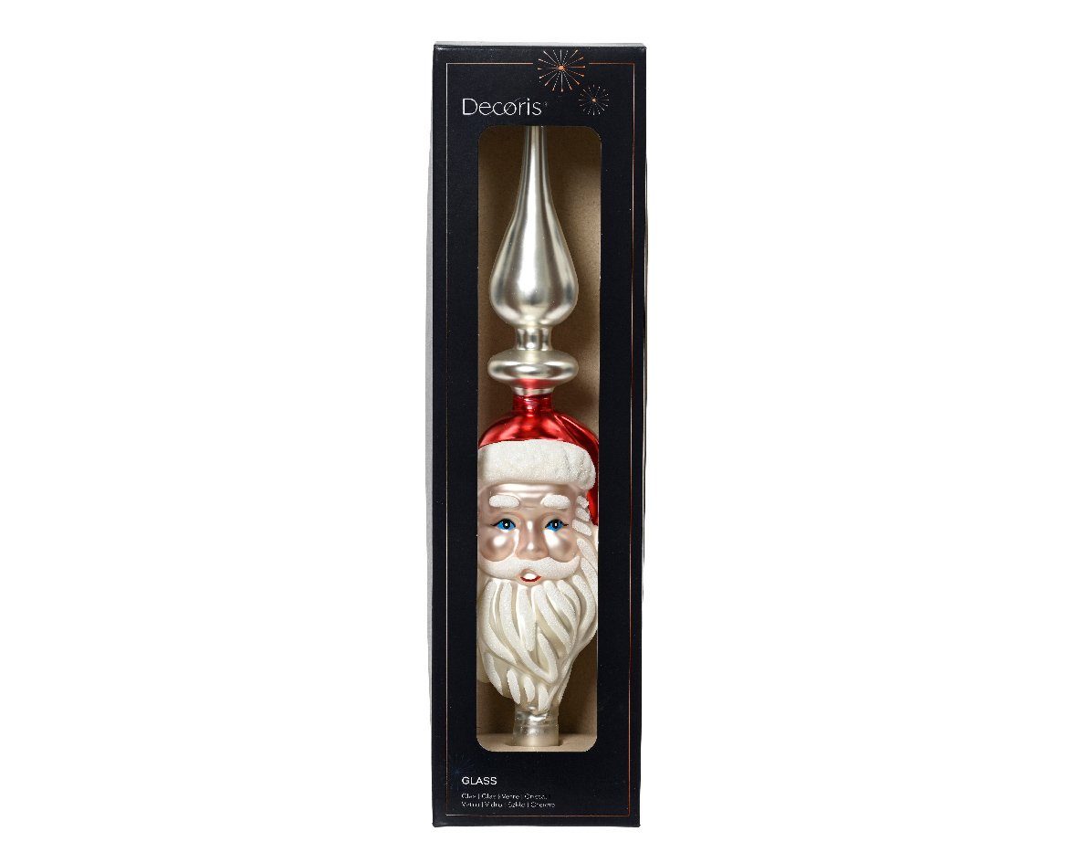 Kaemingk Christbaumspitze, Christbaumspitze Glas Baumspitze mit Weihnachtsmann-Kopf 34cm - Rot