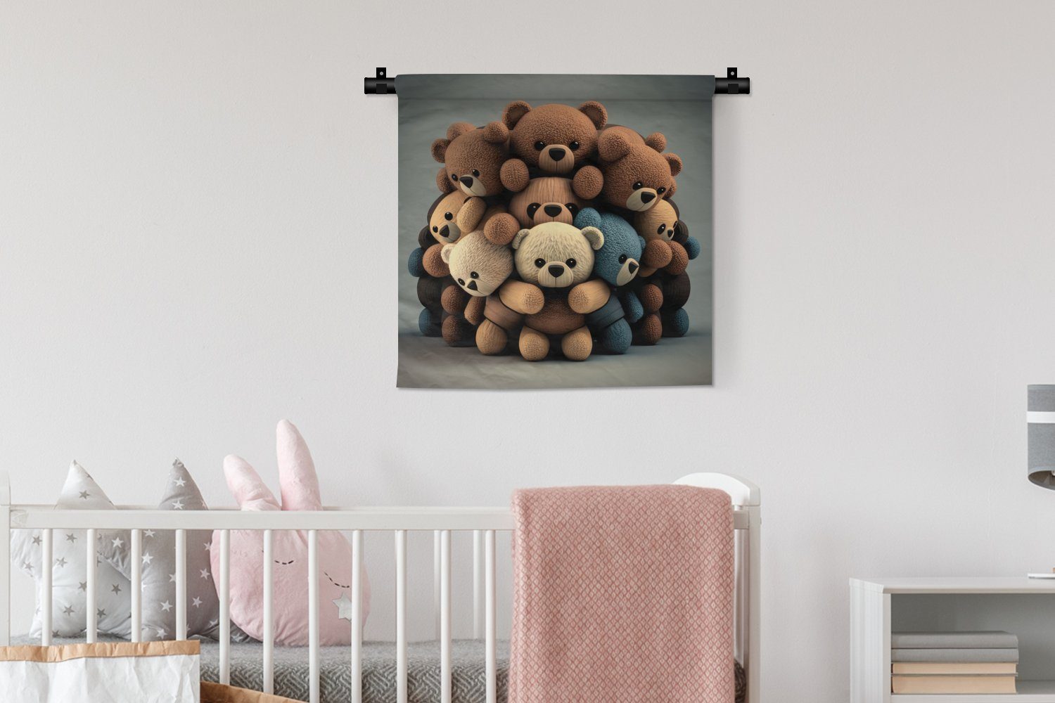 Wohnzimmer, Kinderzimmer - Wanddeko Design für Teddybär Mädchen, Wanddekoobjekt Braun Jungen - - MuchoWow Teddy - Schlafzimmer, Wandbehang, Kleid, -