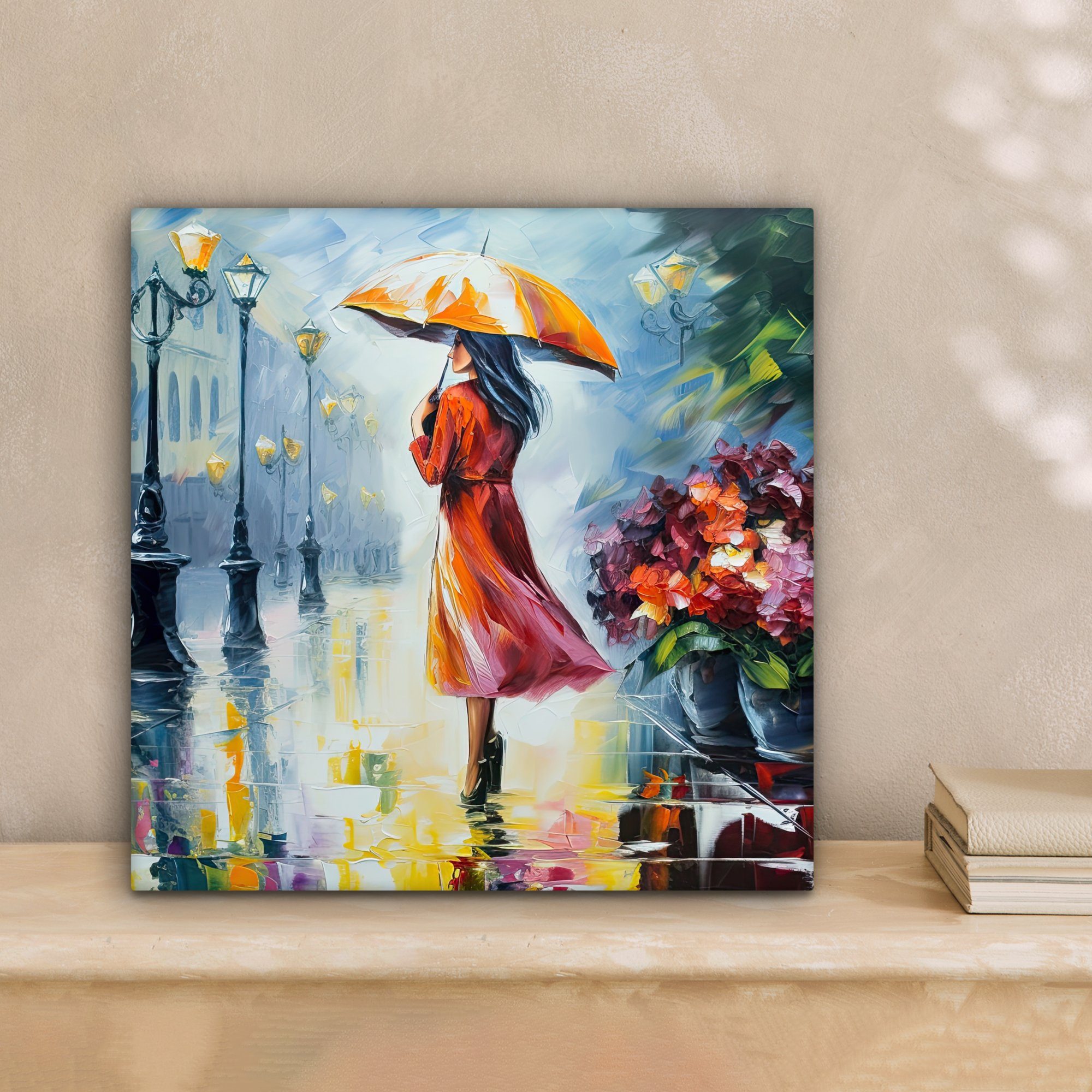 OneMillionCanvasses® Leinwandbild Ölfarbenoptik - Regenschirm - Frau - Stra günstig online kaufen