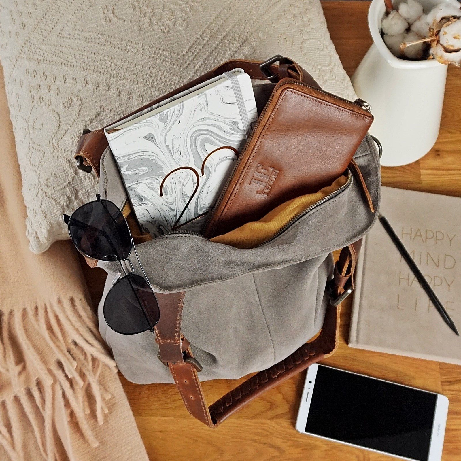 LECONI Schultertasche Henkeltasche Damentasche Handtasche für Damen Leder Shopper LE0054-VL, weiches Wildleder - geflochtene Henkel - verstellbarer Tragegurt