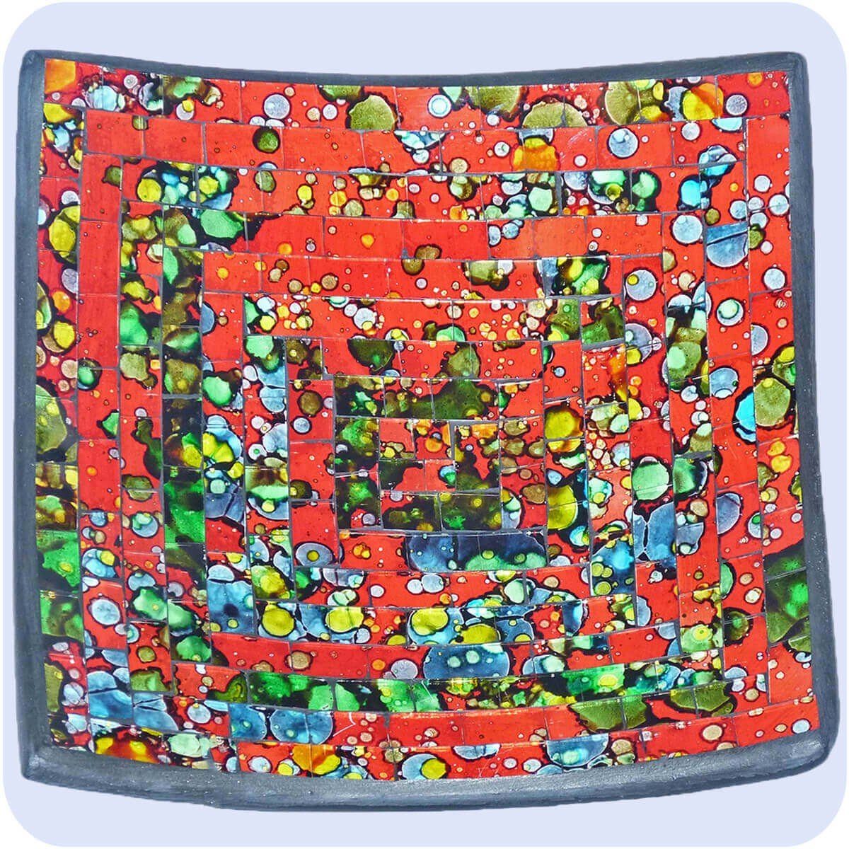SIMANDRA Dekoschale Mosaikschale Tonschale Quadrat bunt groß Rot