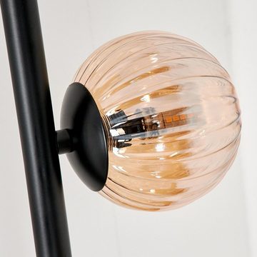 hofstein Stehlampe Stehlampe aus Metall/Riffelglas in Schwarz/Bernsteinfarben, ohne Leuchtmittel, Leuchte m. Glasschirmen (10cm), Fußschalter, 6xG9, ohne Leuchtmittel
