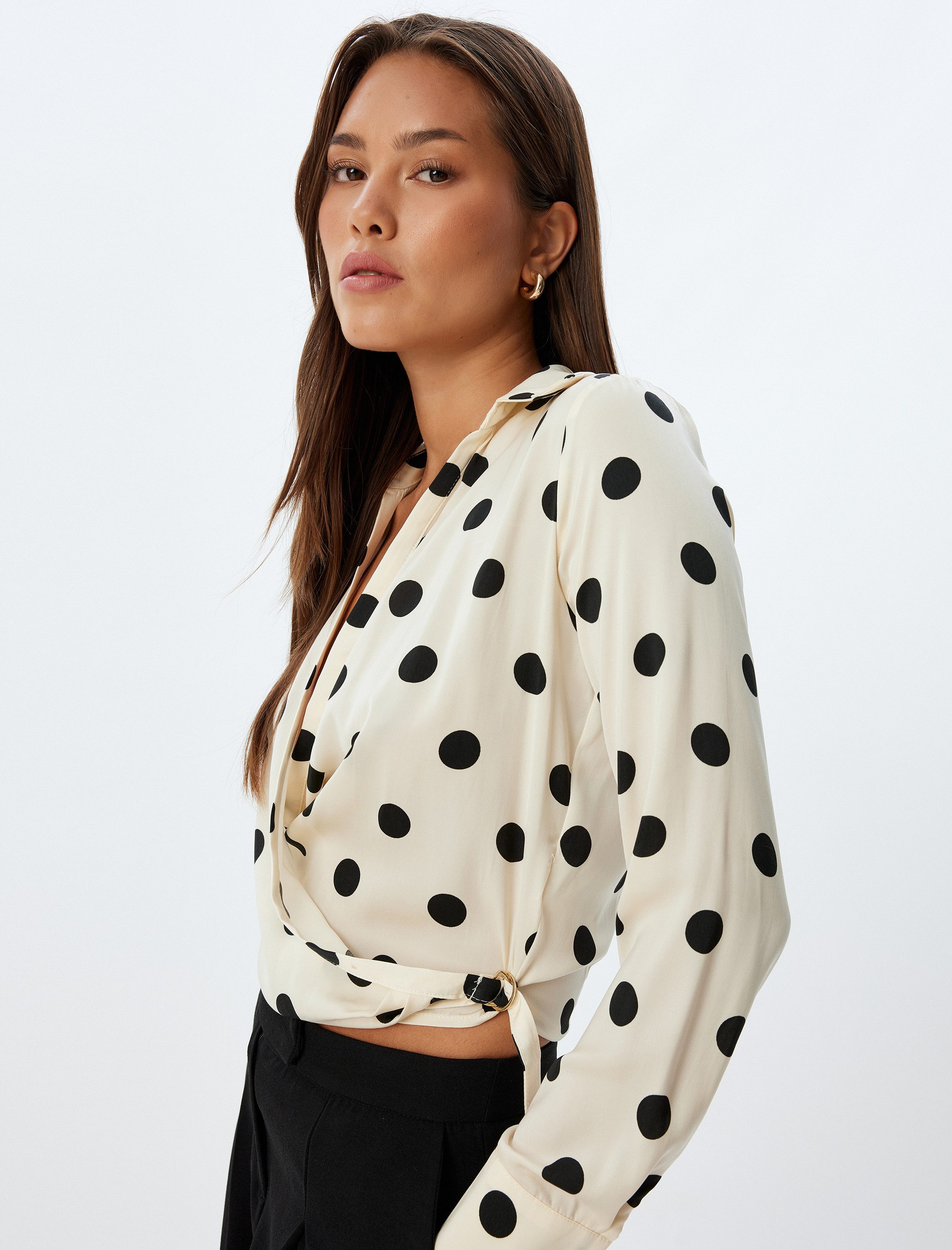 Koton Langarmbluse Koton Zweireihige Polka Dots Bluse