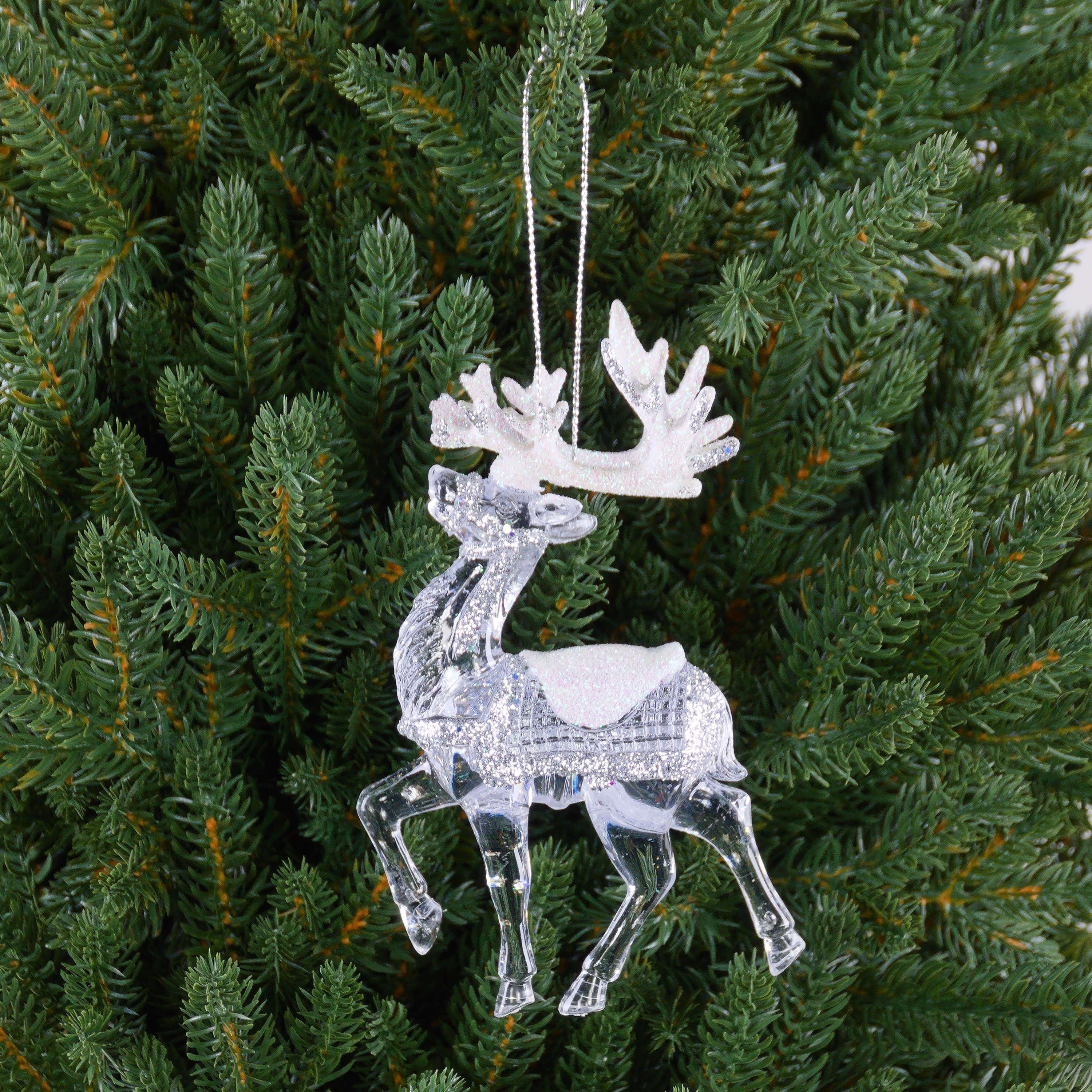 INNA-Glas Christbaumschmuck Acryl Hänger Hirsch MATTHIS, Glitzer, transparent-Silbe