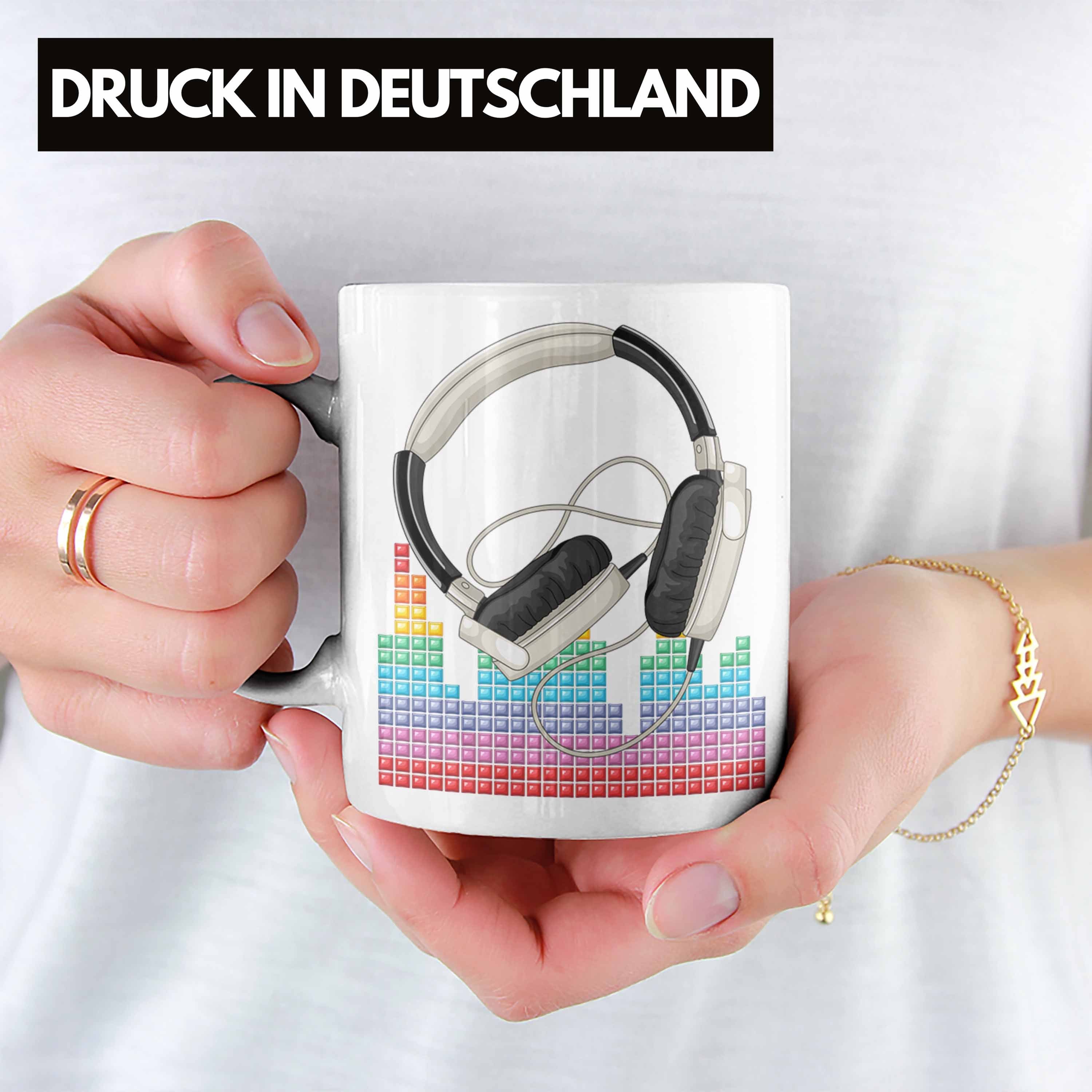DJ Tasse Weiss Tasse Kaffee-Becher Geschenkidee Grafik für Mischpult Trendation DJ Geschenk