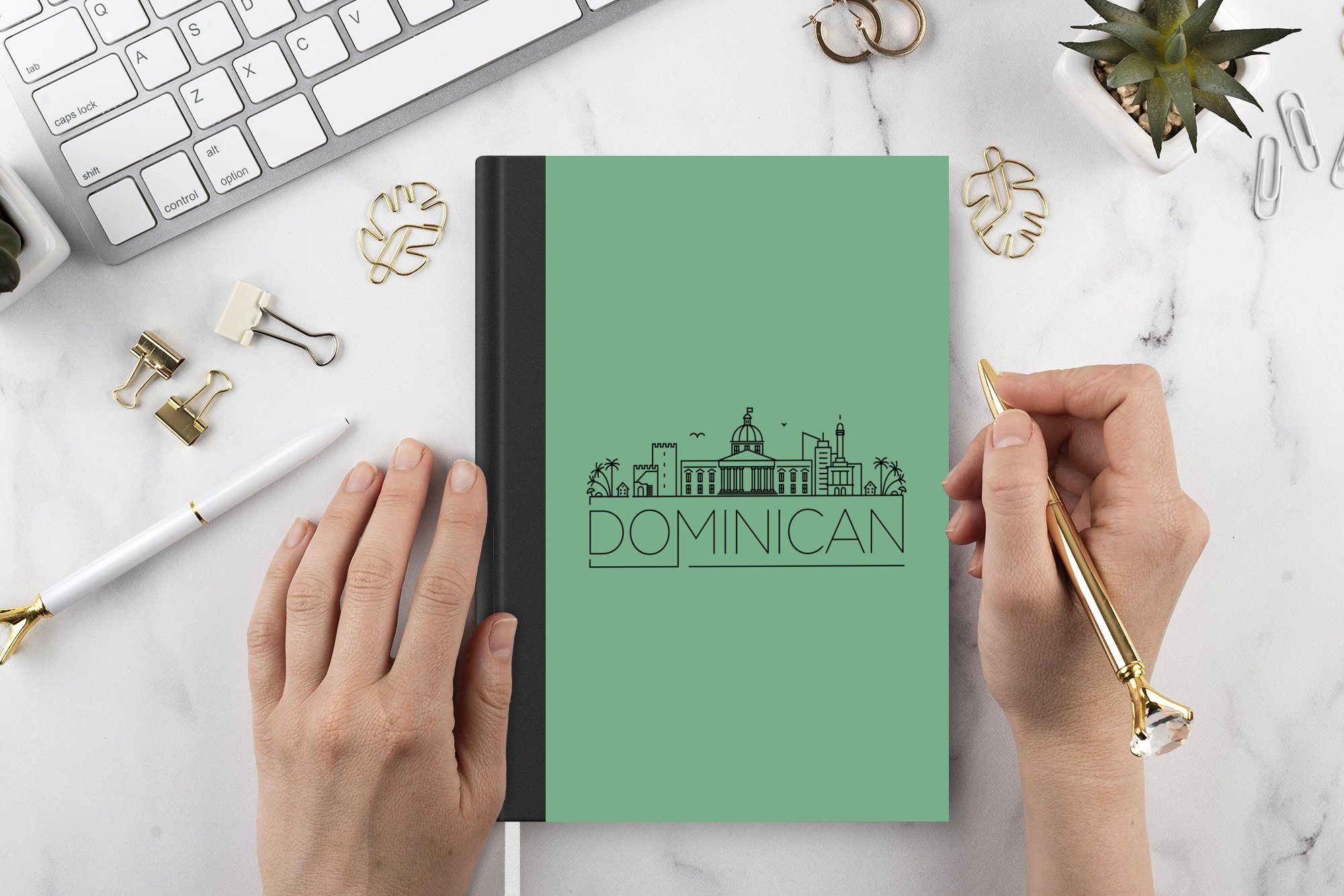 MuchoWow der Tagebuch, Notizbuch Republik" 98 Dominikanischen Seiten, grünem auf Journal, A5, Skyline Hintergrund, Haushaltsbuch Notizheft, Merkzettel,