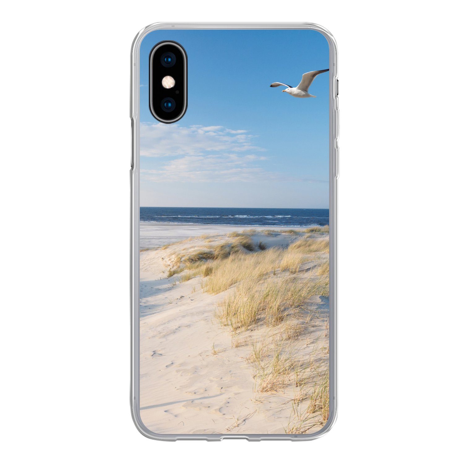 MuchoWow Handyhülle für Apple iPhone X Düne - Möwe - Strand - Meer - Sonne, Smartphone-Bumper, Print, Handy Schutzhülle Dünn